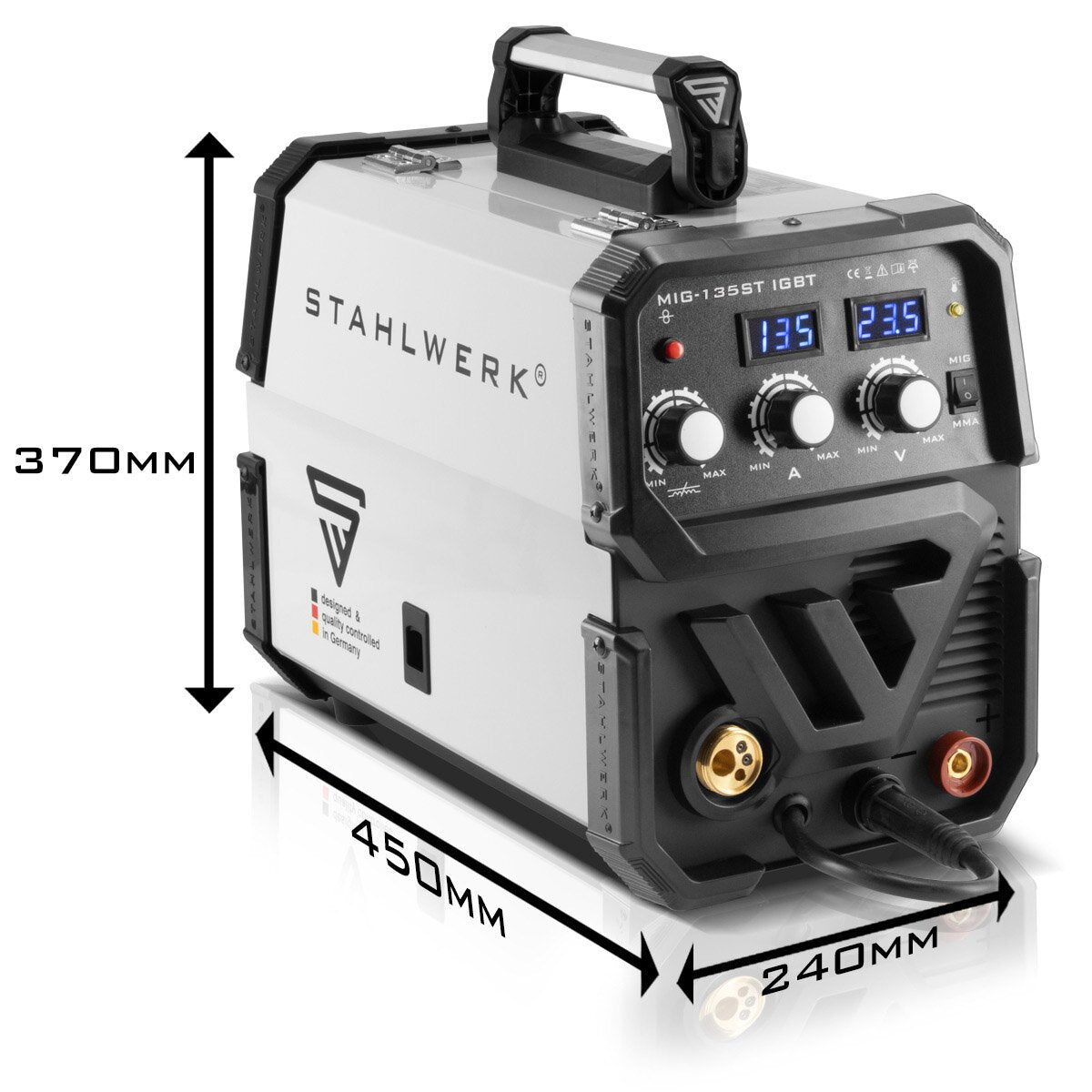STAHLWERK Schweißgerät MIG MAG 135 ST IGBT / Schutzgasschweißgerät mit synergischem Drahtvorschub und echten 135 Ampere / Kombi-Schweißgerät