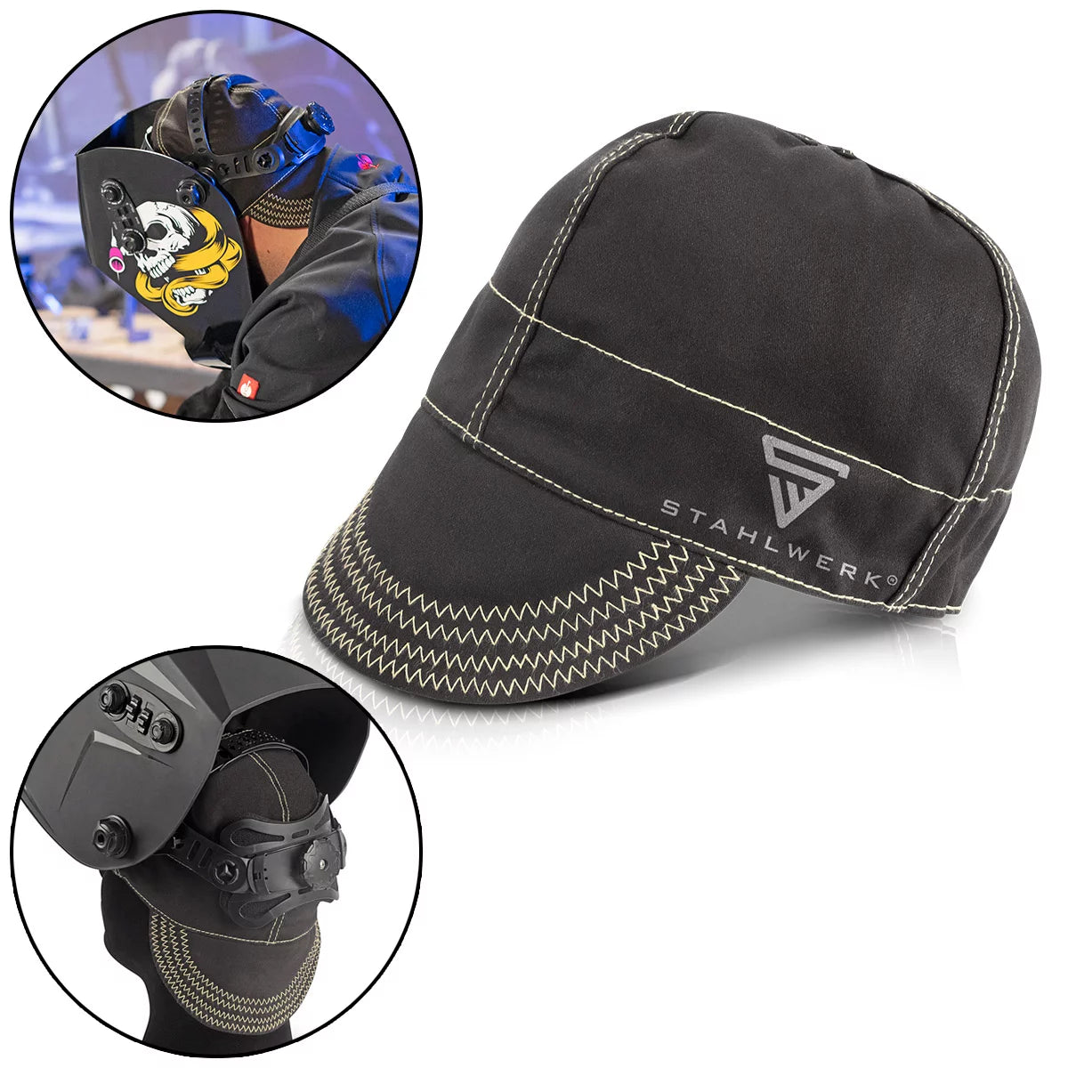 Cappuccio per saldatura STAHLWERK | Cappello da saldatore | Casco per saldatura | Cappa per saldatura | Maschera da saldatore | Indumenti protettivi ignifughi per saldatura e taglio al plasma