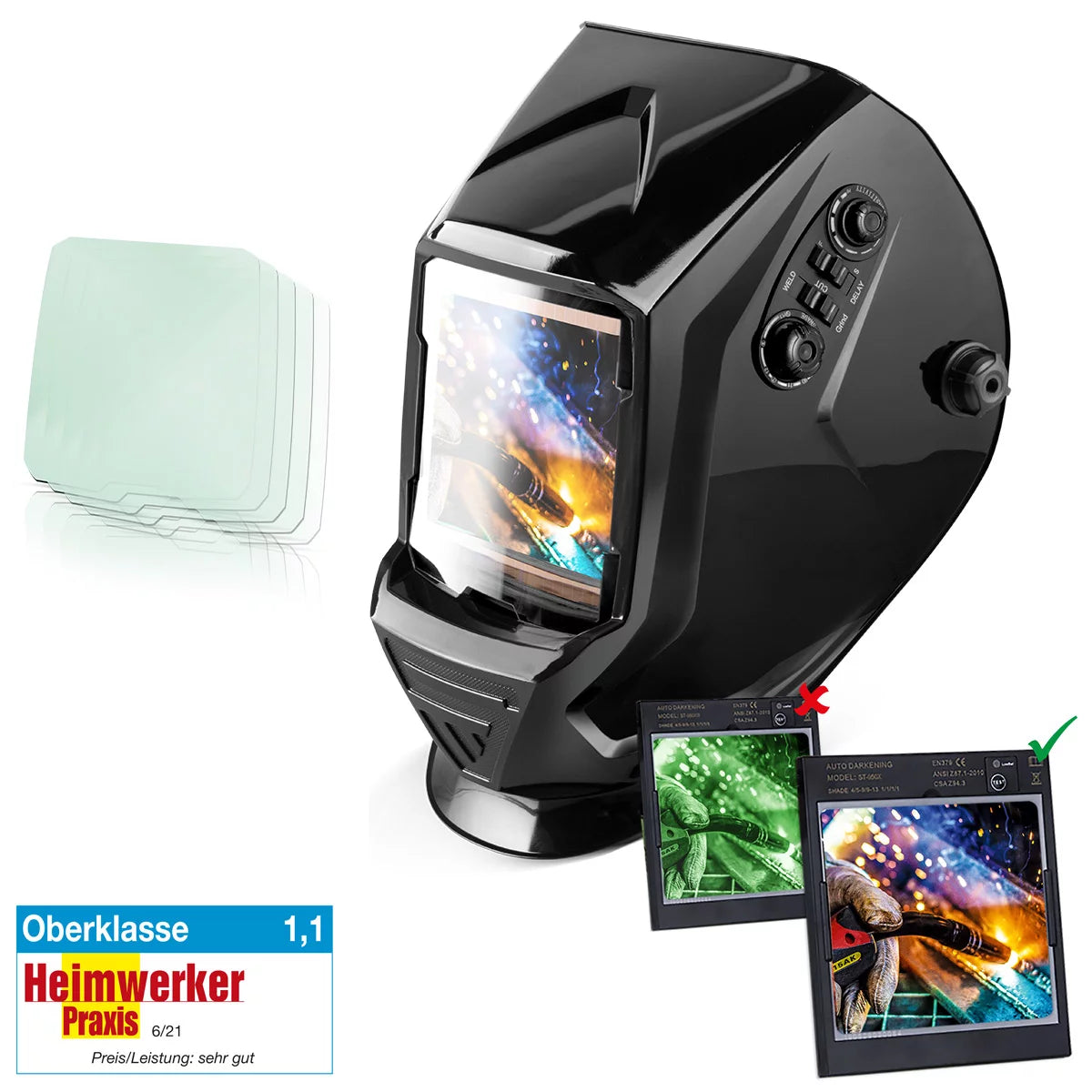 STAHLWERK Vollautomatik Real Colour Schweißhelm mit 3-in-1-Funktion ST-990 XB, schwarz glänzend