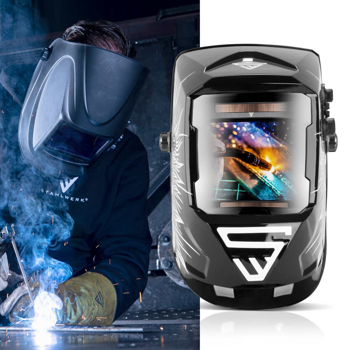STAHLWERK 3 in 1 Automatik Schweisshelm ST-990 SE "Sonderedition Skull" Real Colour Helm | Schweißschirm | Schweißmaske | Schweißschild zum professionellen Schweißen, Schneiden und Schleifen