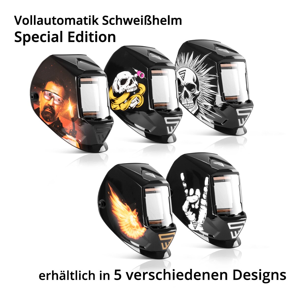 STAHLWERK 3 in 1 Automatik Schweisshelm ST-990 SE "Sonderedition Skull" Real Colour Helm | Schweißschirm | Schweißmaske | Schweißschild zum professionellen Schweißen, Schneiden und Schleifen