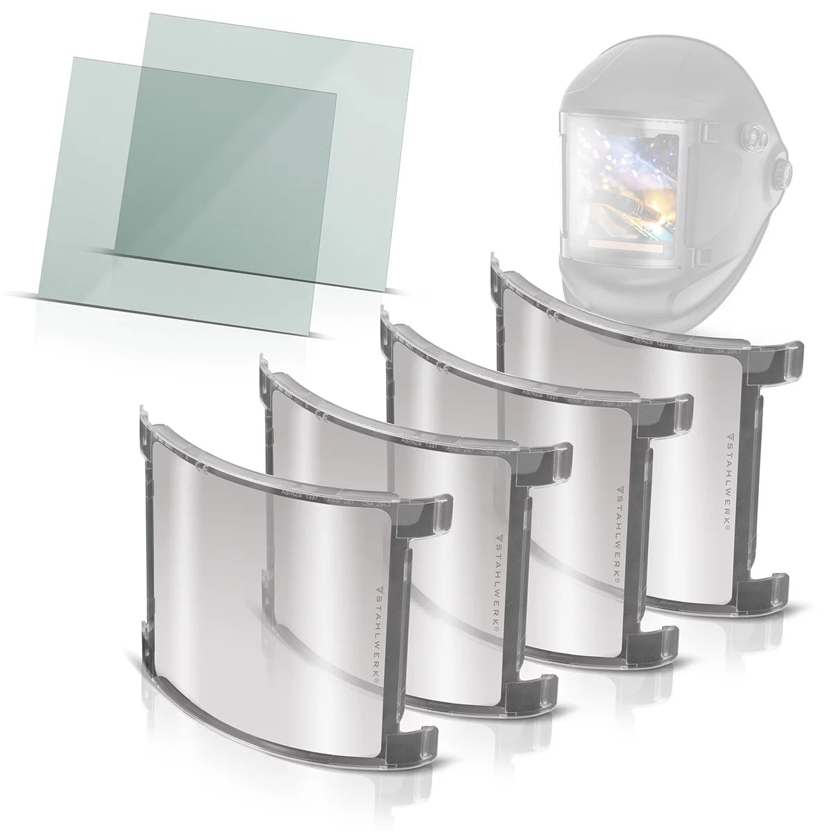STAHLWERK Welding Helmet Replacement Lenses Set of 6 | Internal replacement lenses and external visor | Welding protection glass | Protective glasses according to EN ISO EN ISO 16321 for fully automatic welding helmets | TITANIUM
