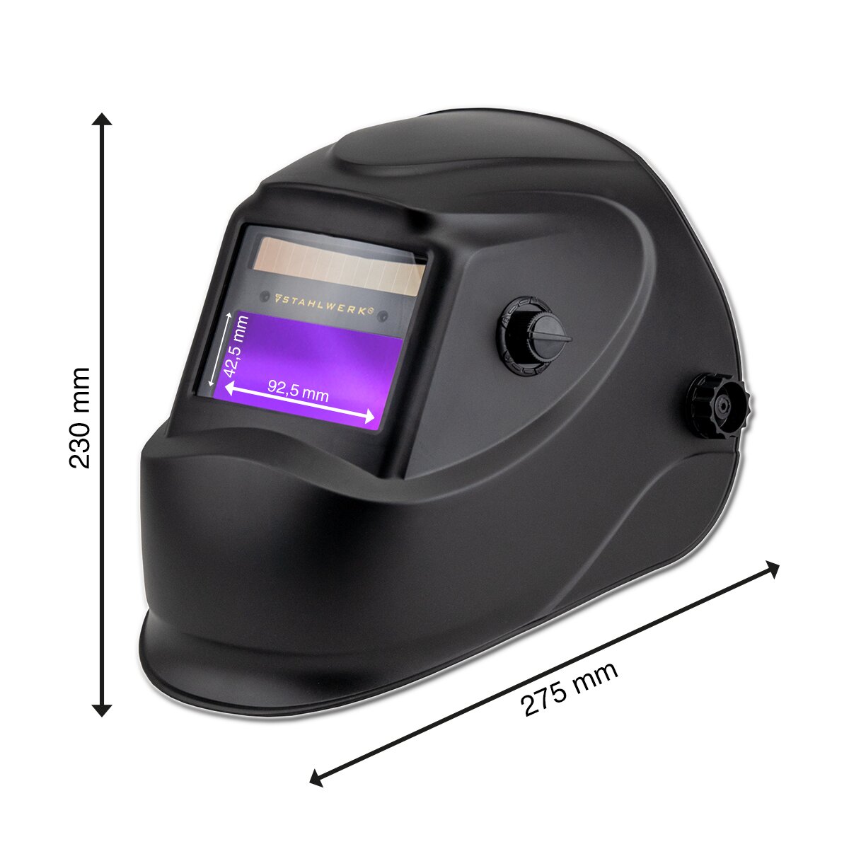 Casco de soldadura automático de Steelworks ST-450 R Negro Matt completamente oscuro automáticamente, parámetros ajustables, incluidos 5 discos de reemplazo