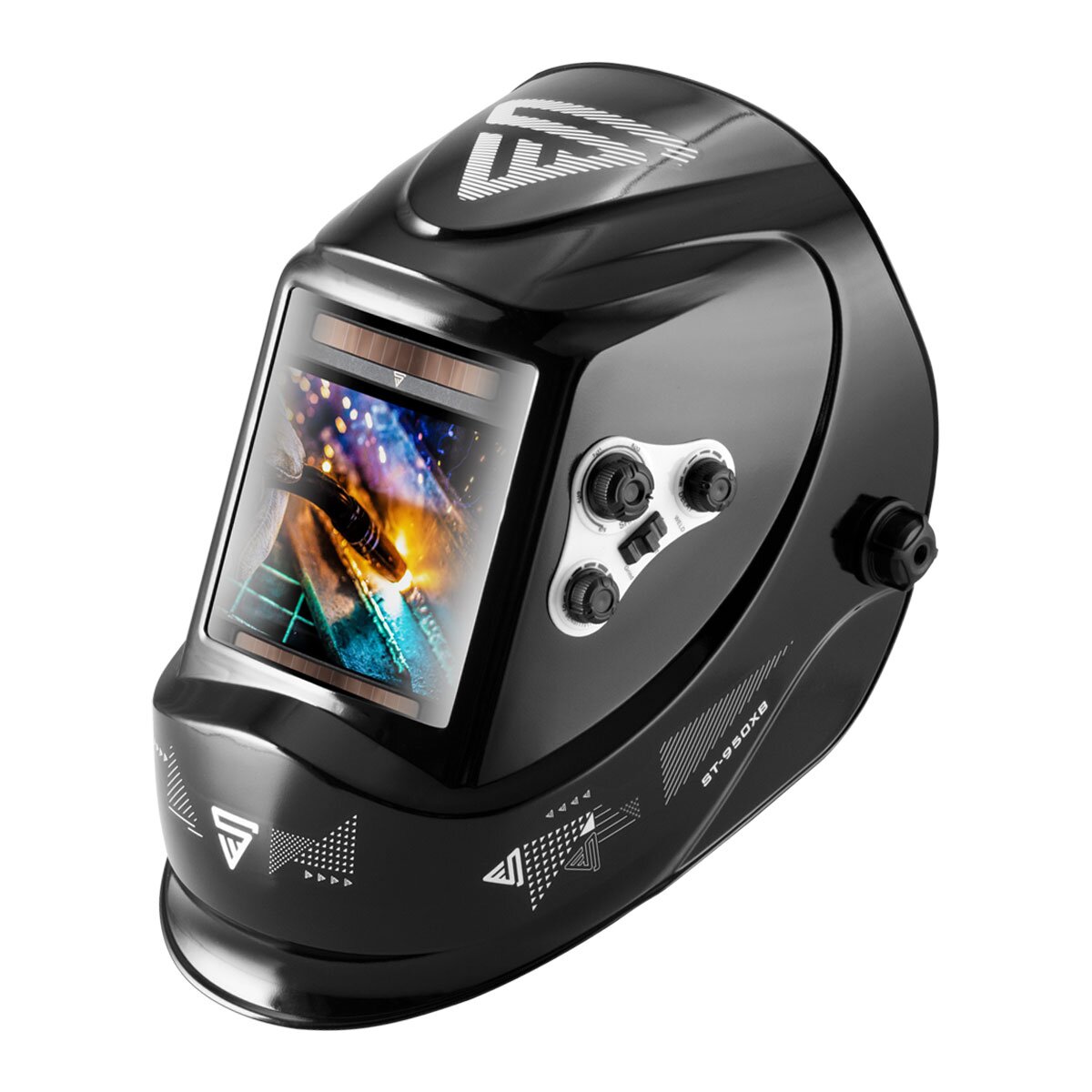 STAHLWERK ST-950 XB Vollautomatik Real Colour Schweißhelm mit 3 in 1 Funktion, schwarz glänzend, inkl. 5 Ersatzscheiben & Tasche