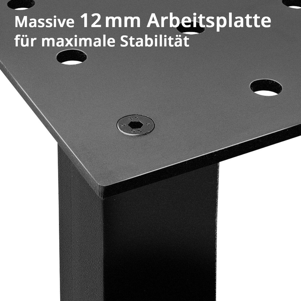 STAHLWERK Schweißtisch Montagetisch DIY-Bausatz mit massiver 12 mm Arbeitsplatte hochbelastbarer S355 Stahl, pulverbeschichtete Beine, nivellierbare Edelstahlfüße, Tragkraft bis 1,5 t