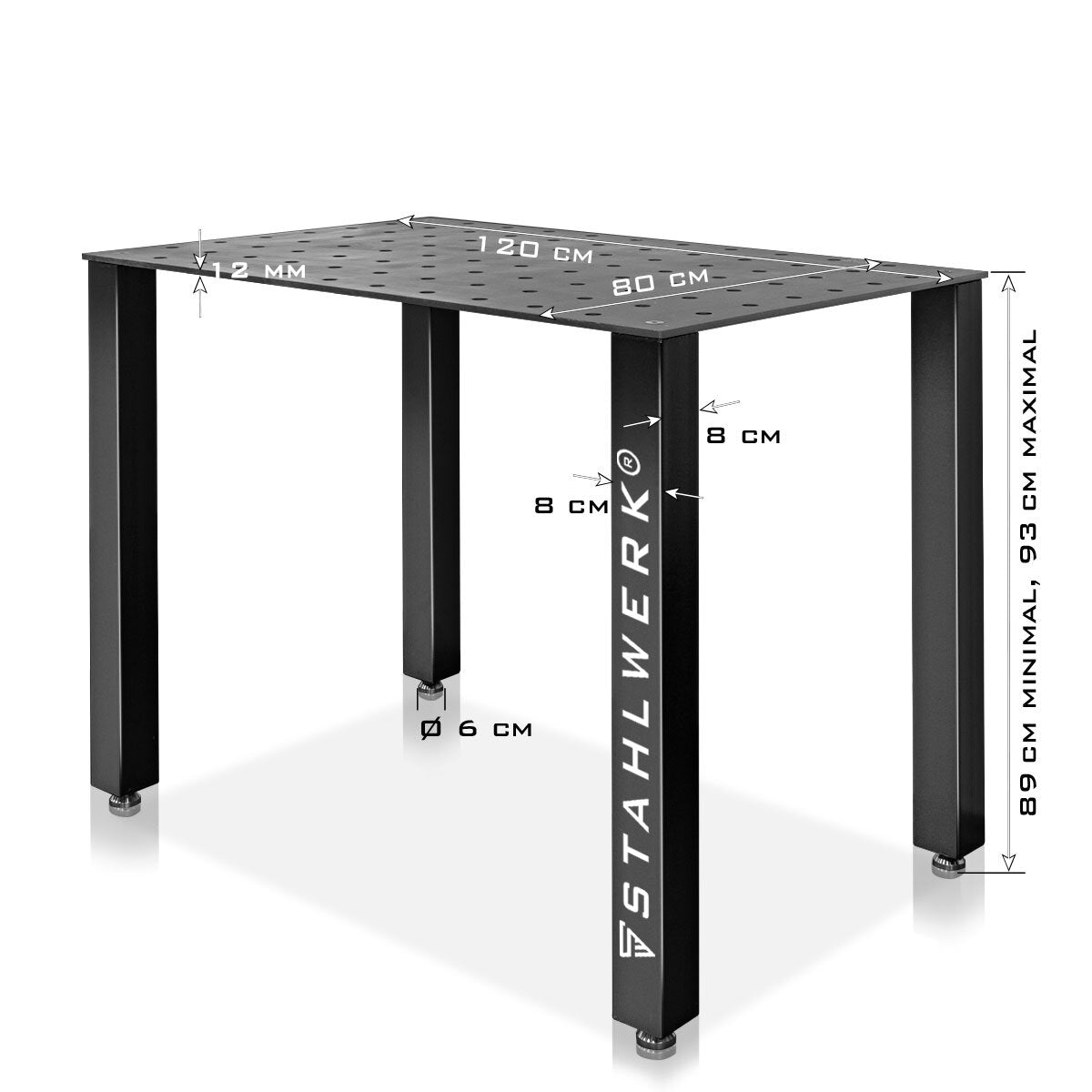 STAHLWERK Schweißtisch Montagetisch DIY-Bausatz mit massiver 12 mm Arbeitsplatte hochbelastbarer S355 Stahl, pulverbeschichtete Beine, nivellierbare Edelstahlfüße, Tragkraft bis 1,5 t