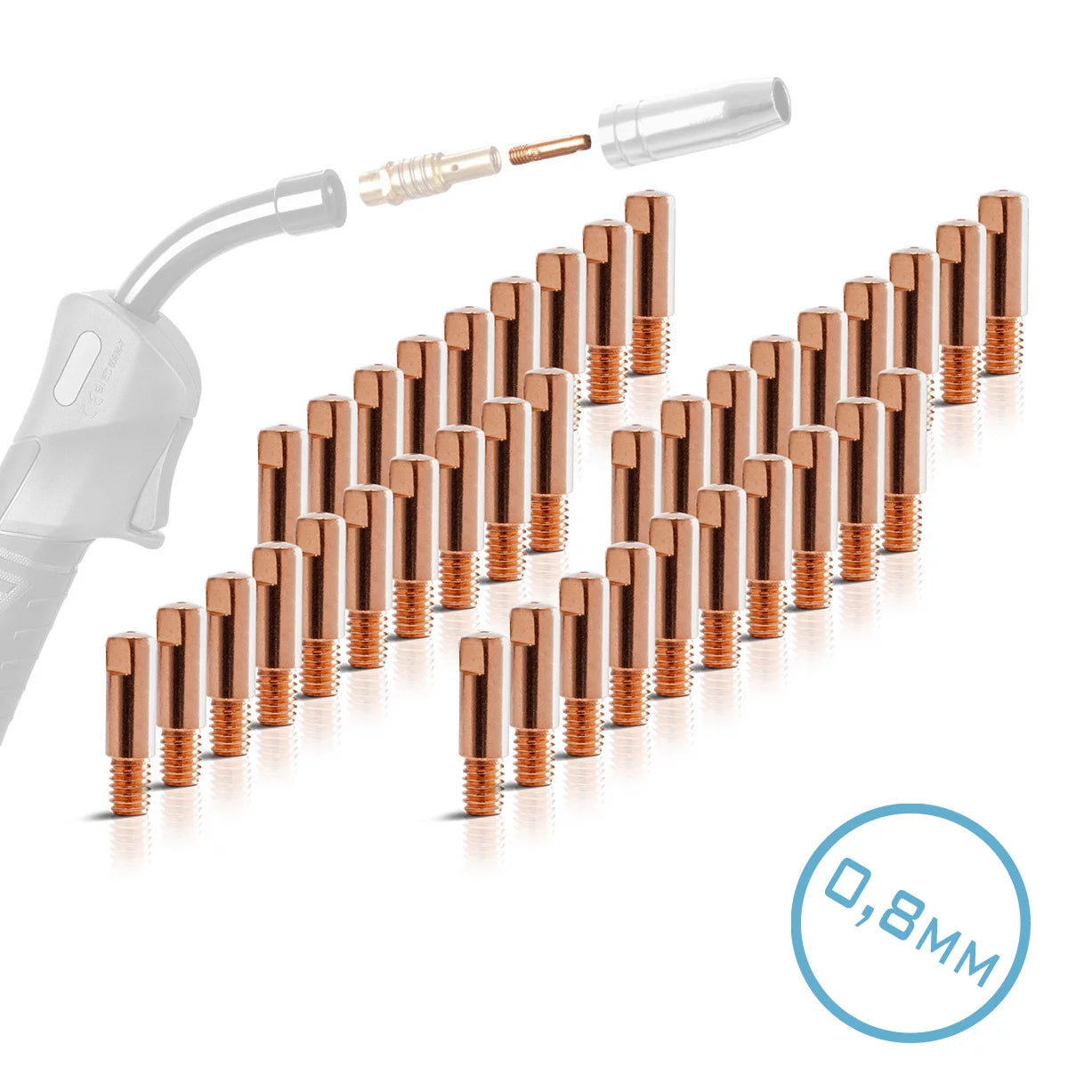 STAHLWERK 40er Set AK15 | MB15 | AK14 | MB14 Stromdüsen | Kontaktdüsen M6x25 in 0,8 mm MIG MAG Verschleißteile Set | Schweißzubehör für Schweißbrenner