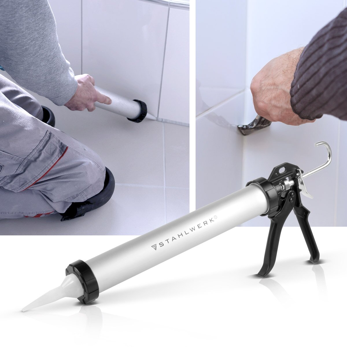 Steelwork Silicone pistol SP-600 ST with silicone filler 600 ml aluminum cartridge press | Cartrup pistol including silicone-scrub | Fugen puller | Fugue smoothing | Silicone remover