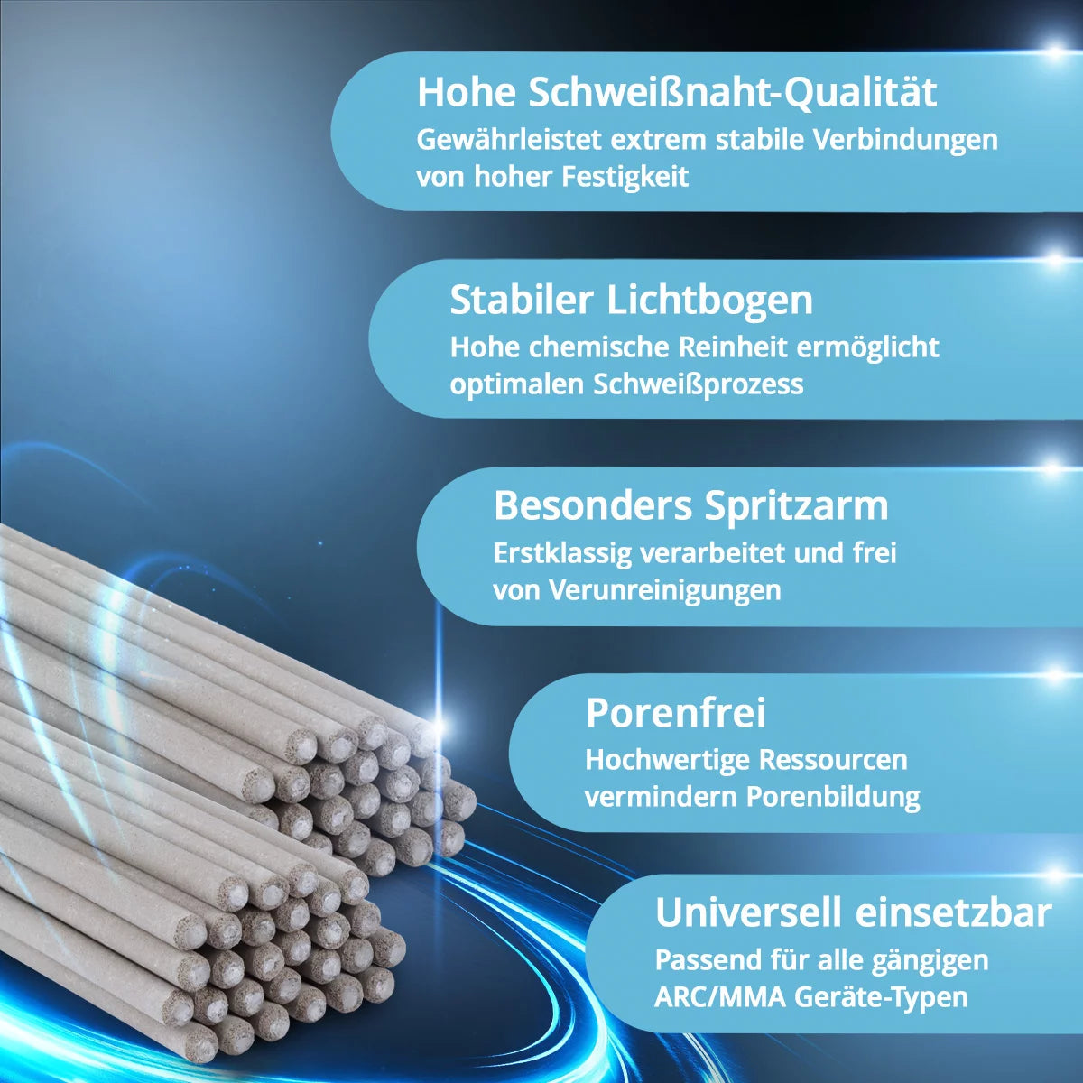 STAHLWERK 2x elettrodi a barra AWS E6013RR rivestimento rutile spesso 3,2 x 350 mm, corrente di saldatura 90-130 A, elevata purezza chimica, 2 kg MMA ARC.