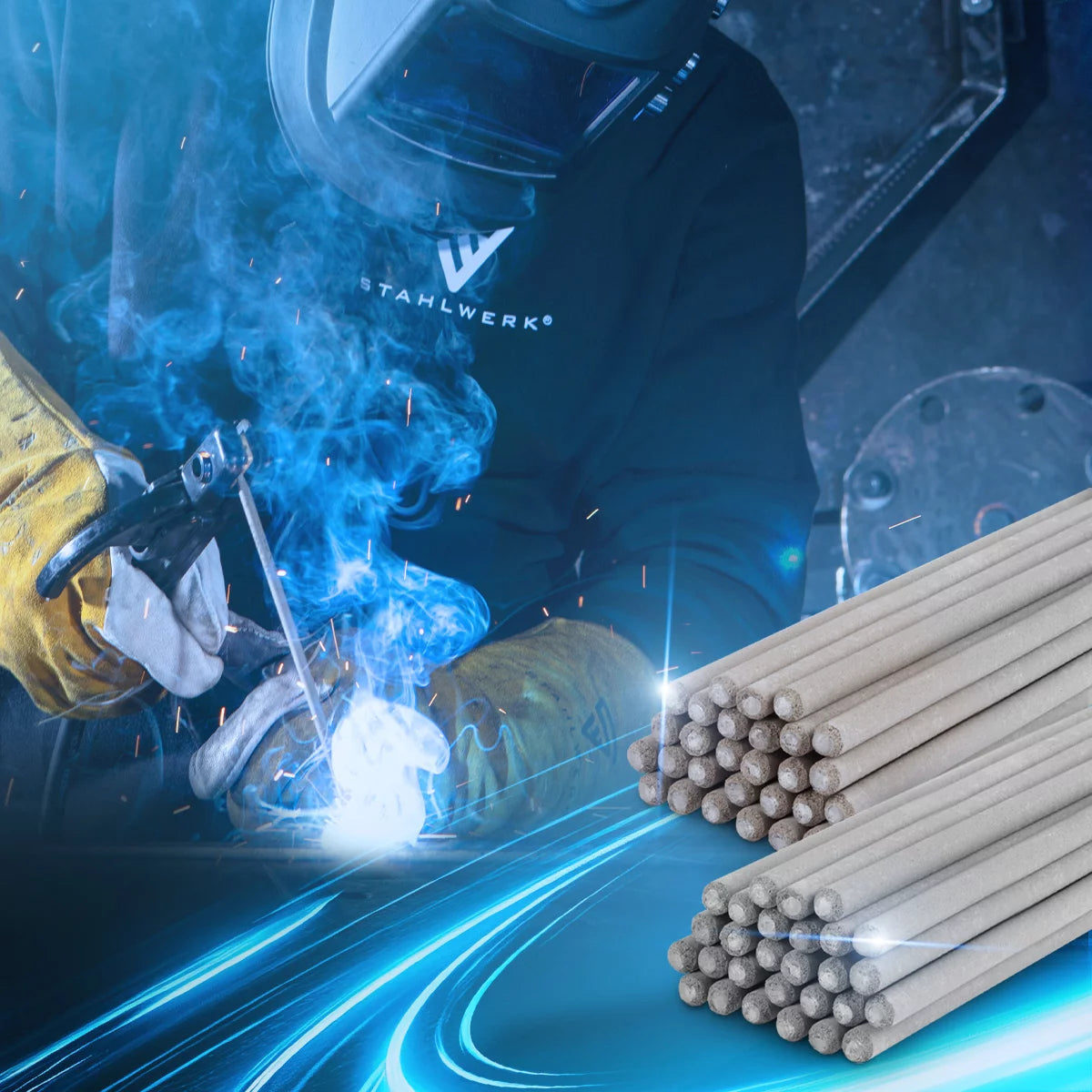 STAHLWERK 2x elettrodi a barra AWS E6013RR rivestimento rutile spesso 3,2 x 350 mm, corrente di saldatura 90-130 A, elevata purezza chimica, 2 kg MMA ARC.