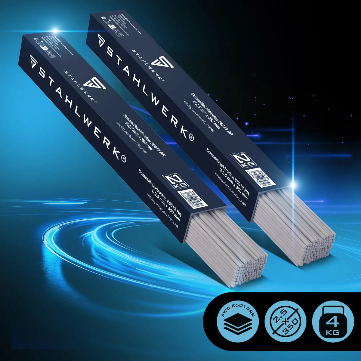 STAHLWERK 2 elettrodi rivestiti AWS E6013RR con rivestimento rutile spesso 2,5 x 350 mm, corrente di saldatura 50-90 A, elevata purezza chimica, 2 kg MMA ARC.