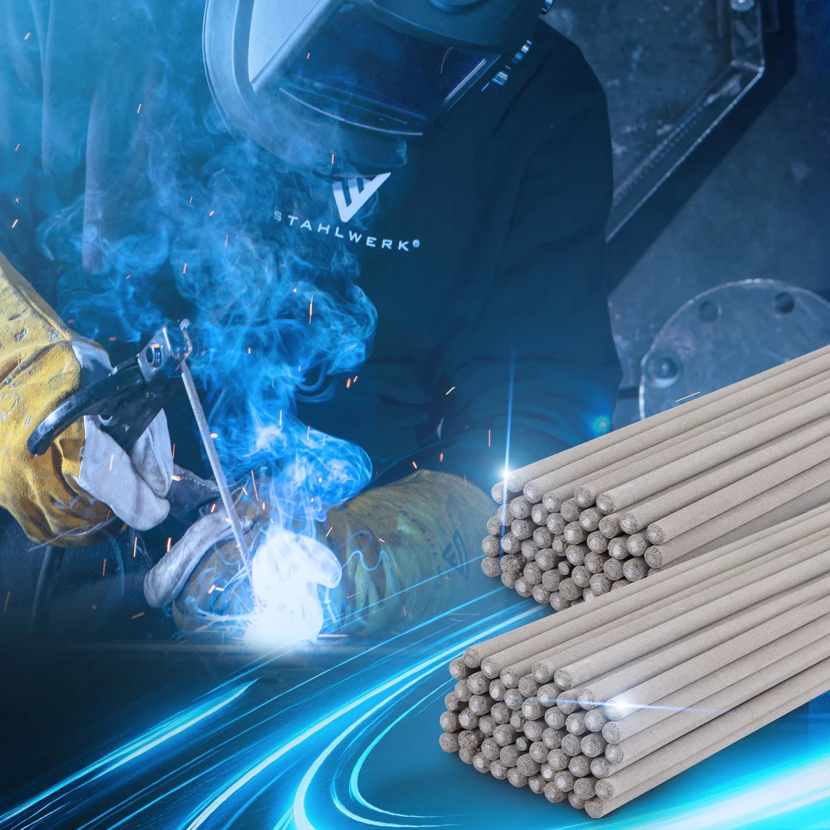 STAHLWERK 2 elettrodi rivestiti AWS E6013RR con rivestimento rutile spesso 2,5 x 350 mm, corrente di saldatura 50-90 A, elevata purezza chimica, 2 kg MMA ARC.