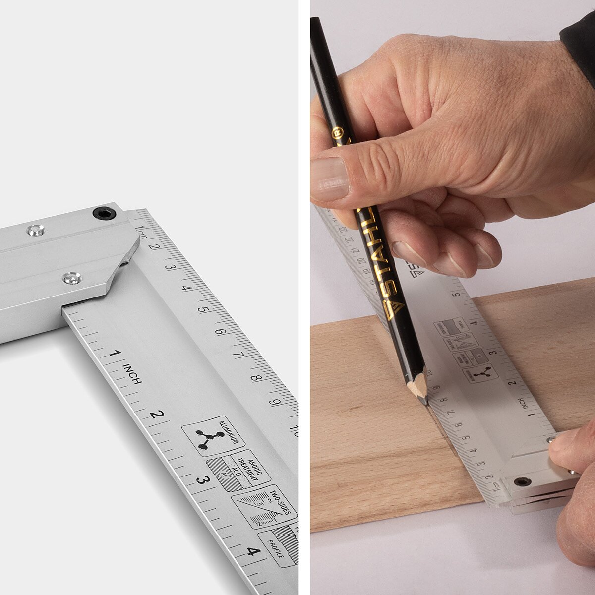 Angle d'arrêt en aluminium en aluminium Angle de mesure angle de charpentier 400 mm Angle riveté avec CM et pouces