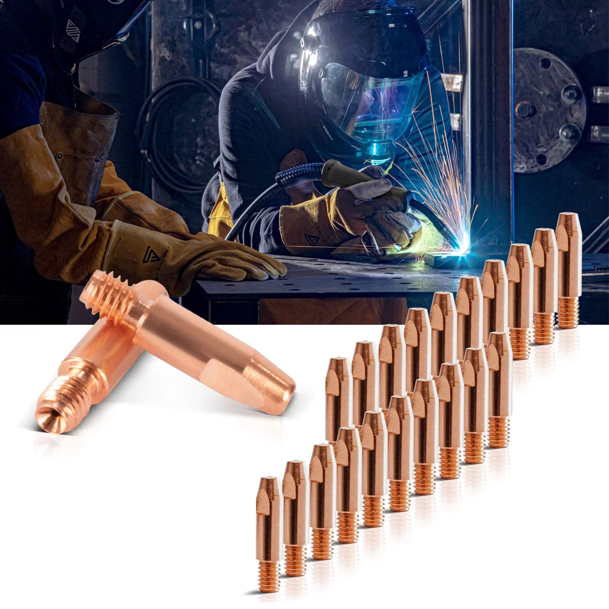 STAHLWERK MIG MAG contact tip set | Set of 20 contact tips M6x28 1.0 mm | 13-in-1 nozzle cleaner in a case | AK25, MB25, KD24, MB24 | Cleaning and wear parts set for MIG/MAG welding torches
