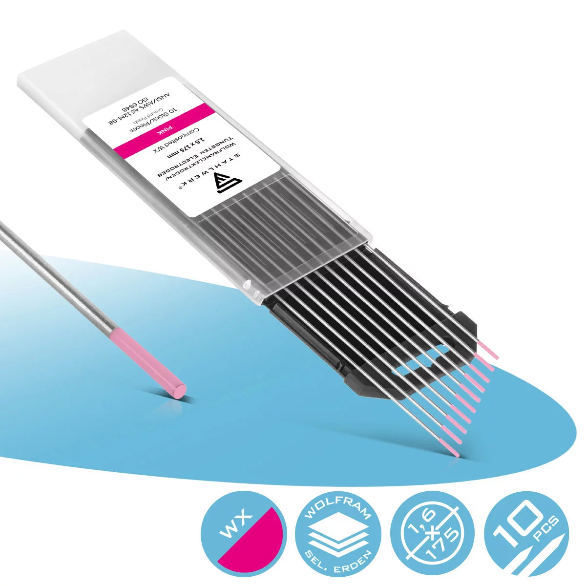 STAHLWERK Wolframelektroden / Schweißelektroden WX Pink 1,6 x 175 mm im praktischen 10er Set