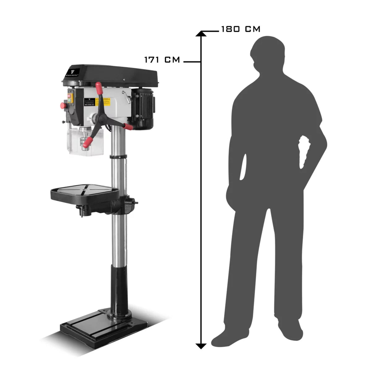 Perceuse à colonne STAHLWERK BD-1500 ST | Perceuse à colonne puissante 1500 watts pour les bricoleurs et la construction métallique | Diamètre de perçage Ø 20 mm | 150 - 2 450 tr/min | Table de perçage robuste et base en métal