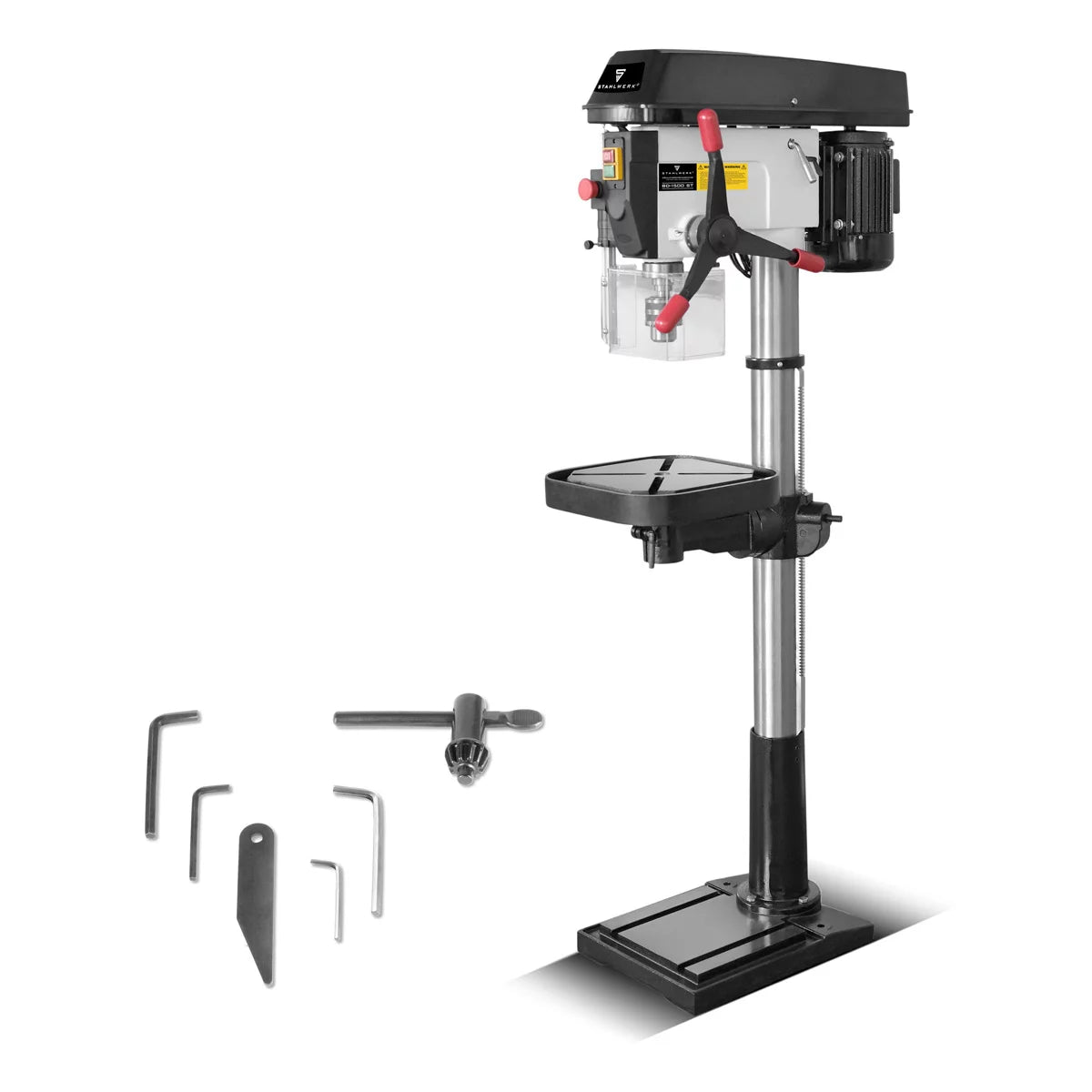 Perceuse à colonne STAHLWERK BD-1500 ST | Perceuse à colonne puissante 1500 watts pour les bricoleurs et la construction métallique | Diamètre de perçage Ø 20 mm | 150 - 2 450 tr/min | Table de perçage robuste et base en métal