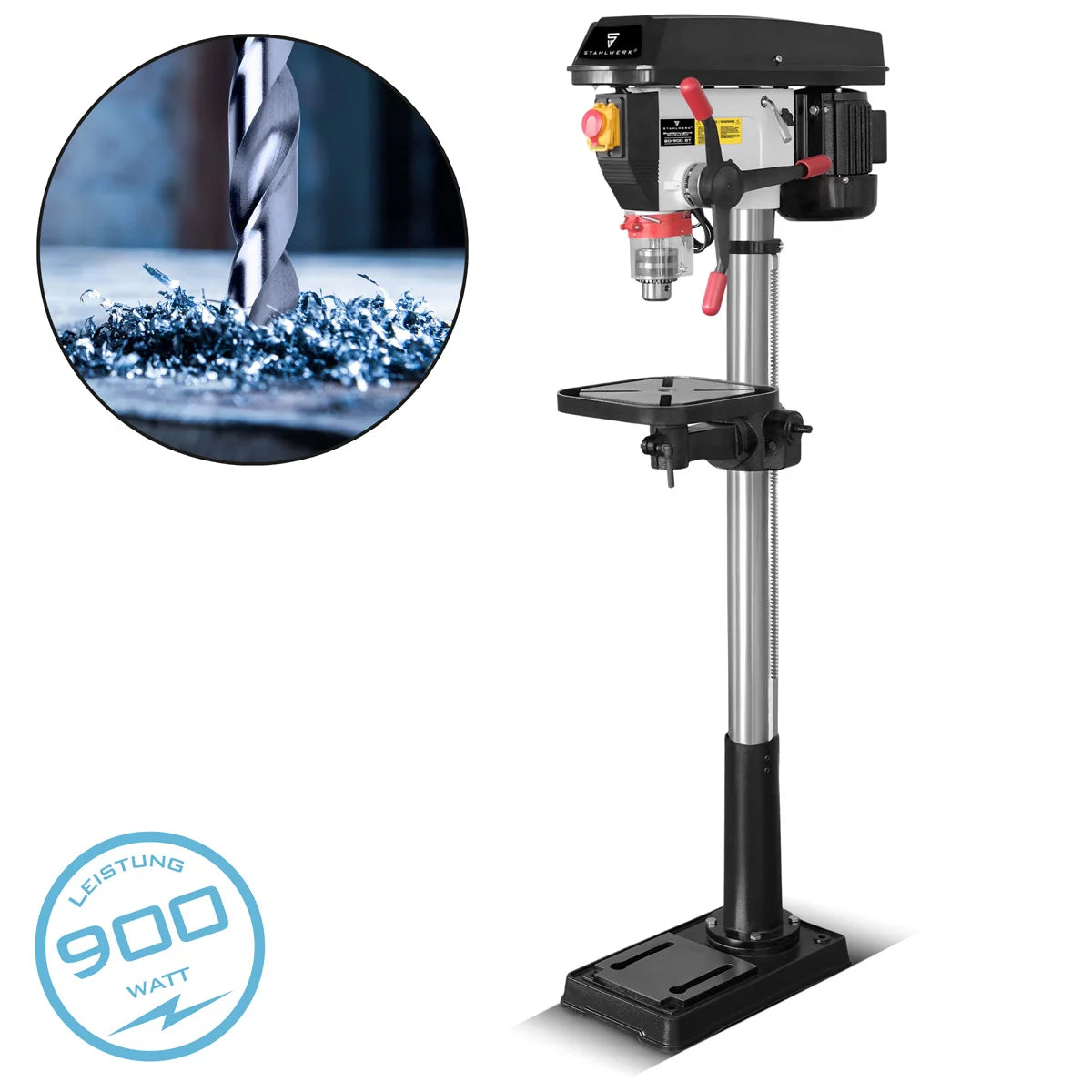 Perceuse à colonne STAHLWERK BD-900 ST | Perceuse à colonne puissante 900 watts pour les bricoleurs et la construction métallique | Diamètre de perçage Ø 20 mm | 280 - 2 380 tr/min | Table de perçage robuste et base en métal