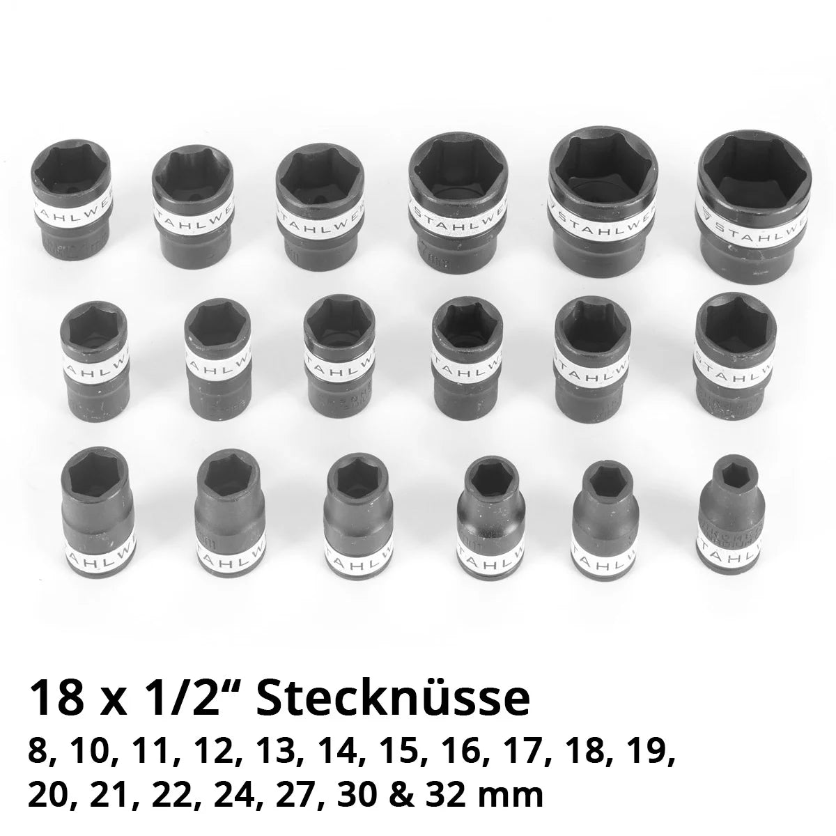 STAHLWERK Steckschlüssel-Satz 24-teiliger Knarrenkasten | Ratschen-Set | Steckschlüssel-Set | Stecknuss-Satz | Ratschenkasten | Steckschlüsselkasten mit 1/2" Umschaltknarre, Stecknüssen und Zubehör