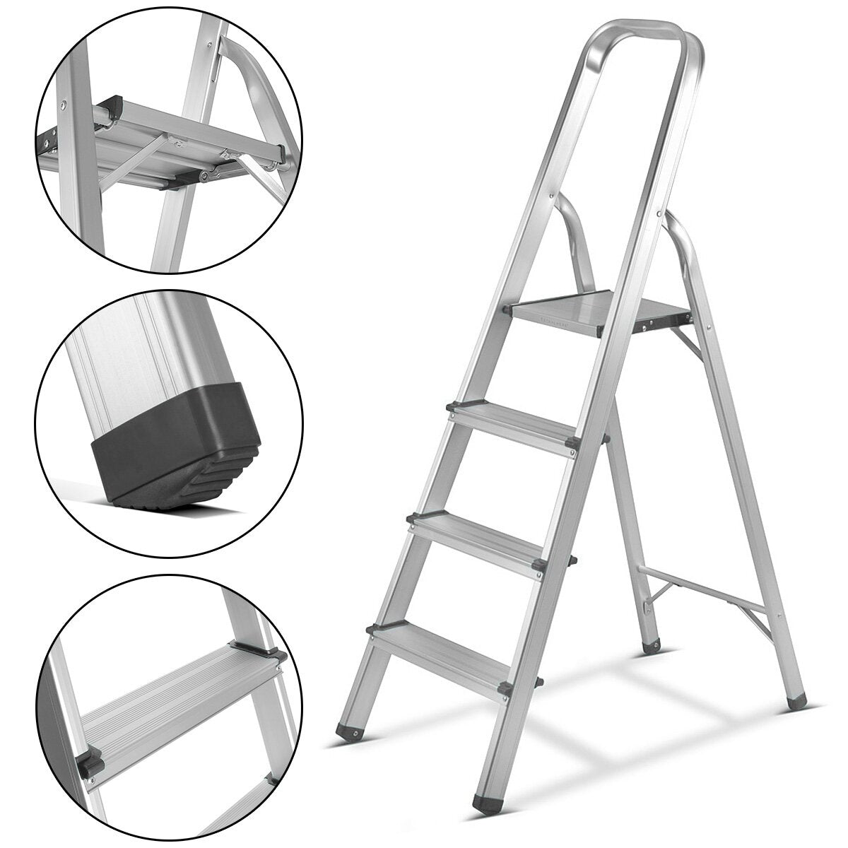 Stahlwerk Stahleiter HL-4 ST 150 kg, 4 steps, stand height 78 cm, aluminum ladder / folding conductor / step ladder / multi-purpose ladder with non-slip sprouts including a 7-year manufacturer guarantee