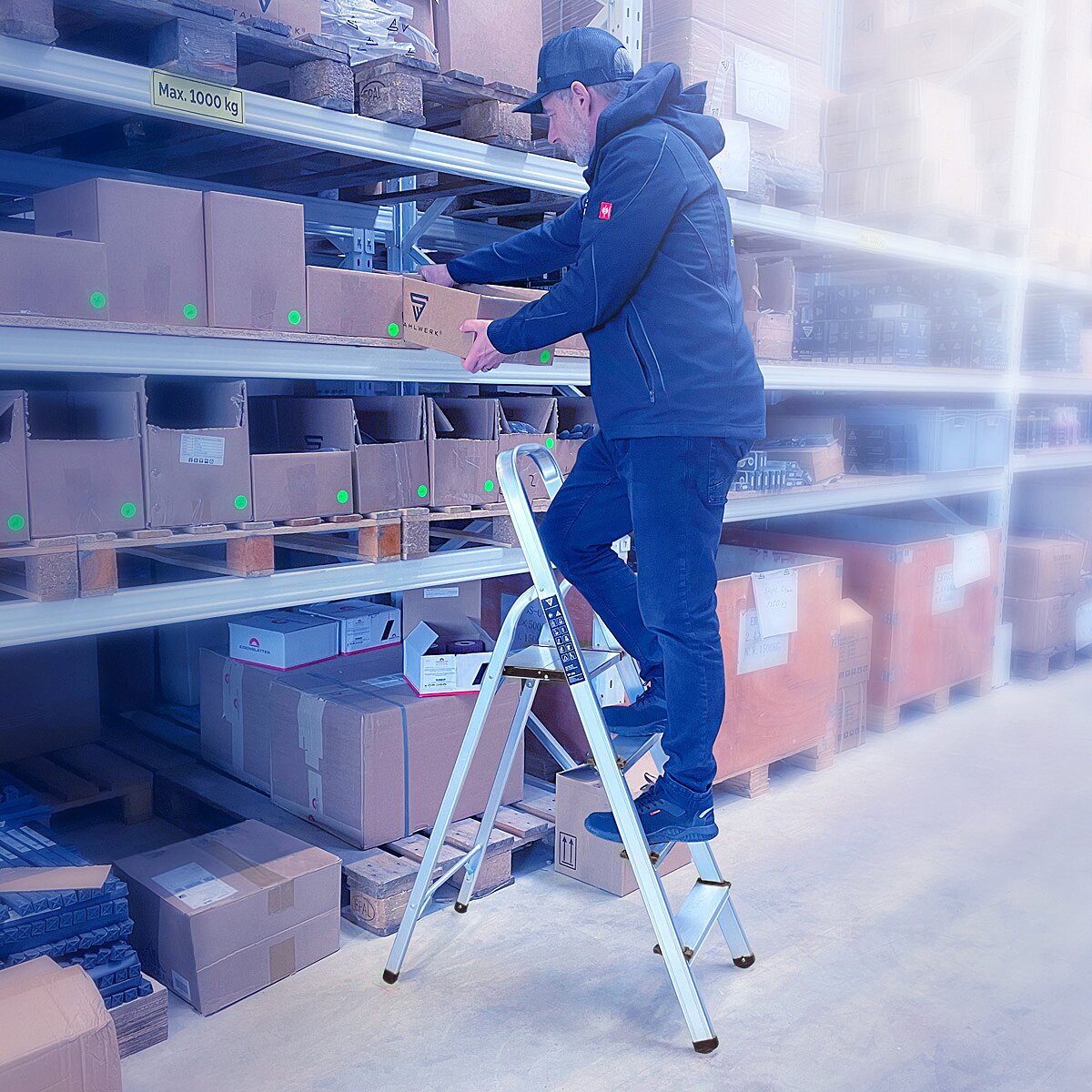 Stahlwerk Stahleiter HL-4 ST 150 kg, 4 steps, stand height 78 cm, aluminum ladder / folding conductor / step ladder / multi-purpose ladder with non-slip sprouts including a 7-year manufacturer guarantee