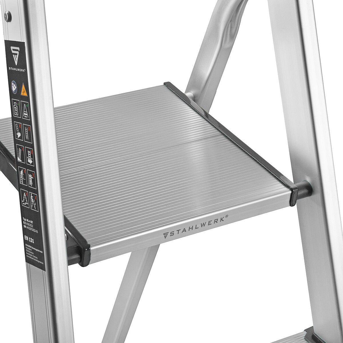 Stahlwerk Stahleiter HL-4 ST 150 kg, 4 steps, stand height 78 cm, aluminum ladder / folding conductor / step ladder / multi-purpose ladder with non-slip sprouts including a 7-year manufacturer guarantee