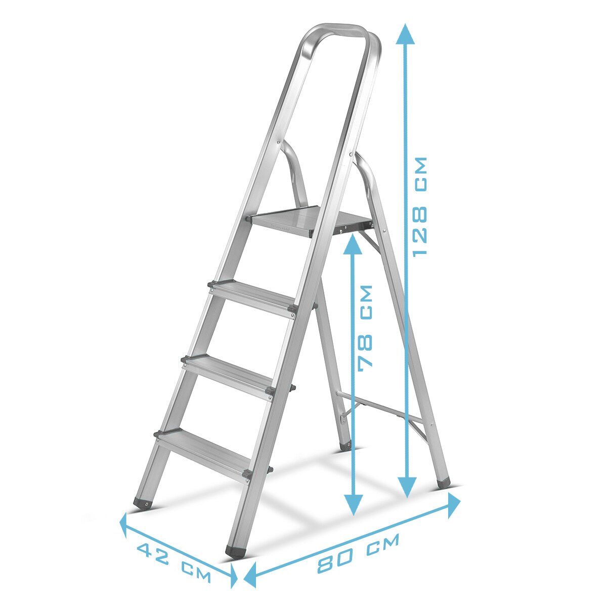 Stahlwerk Stahleiter HL-4 ST 150 kg, 4 steps, stand height 78 cm, aluminum ladder / folding conductor / step ladder / multi-purpose ladder with non-slip sprouts including a 7-year manufacturer guarantee