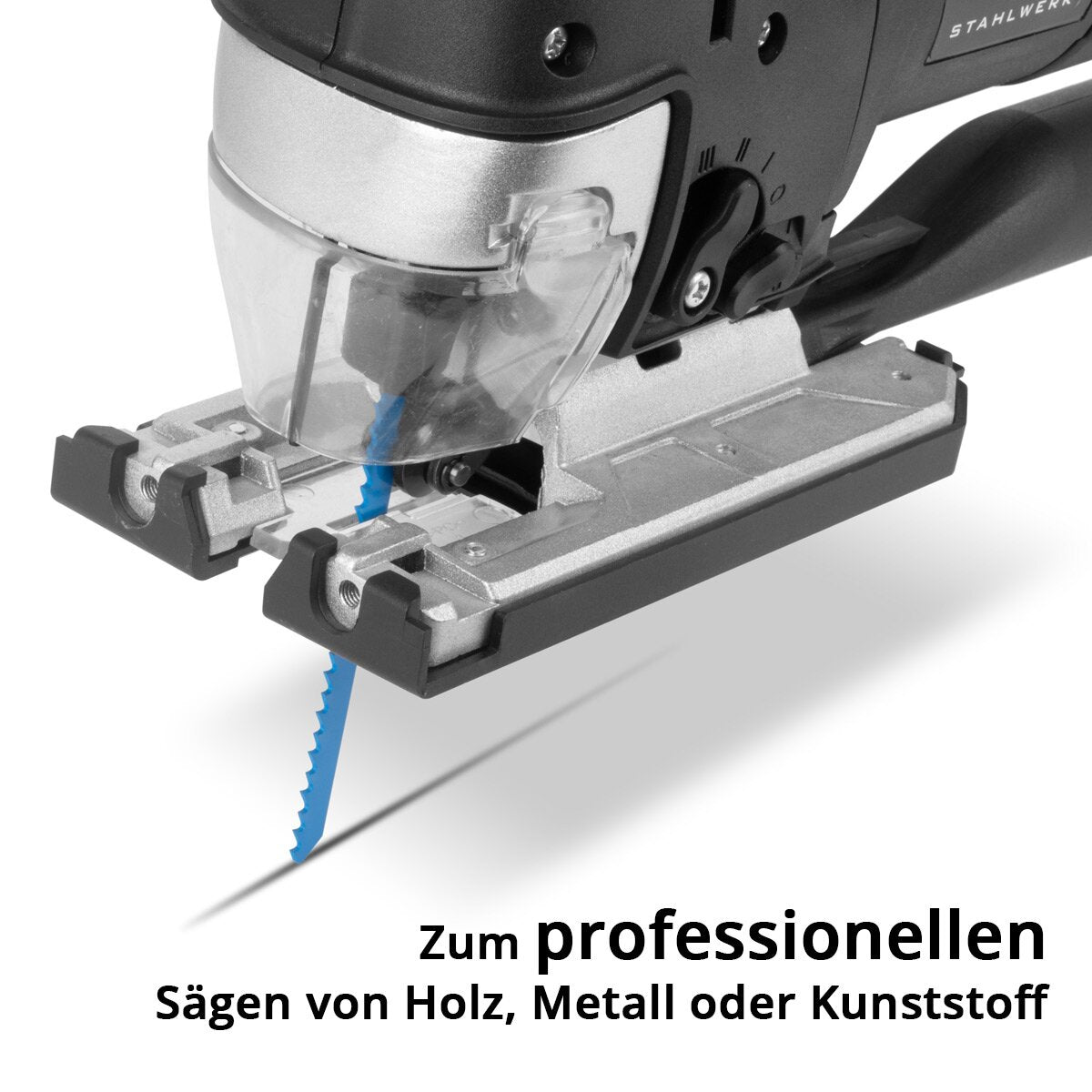 Stahlwerk Stab Saw JSB -750 St con 700 W, 600 - 2,800 rpm y 45 ° Angle de inclinación Sierra eléctrica | Péndulo sierra | Sierra de trazo de péndulo con riel guía para aserrar madera, metal y plástico