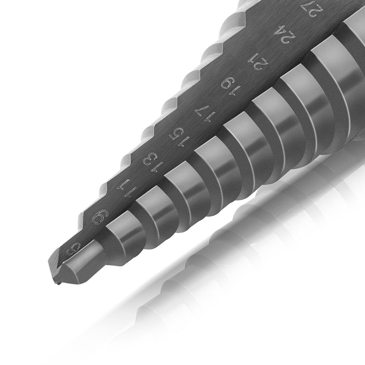 SEMINA SEMINGE HSS STEP / CONE SET 5 PAZI A CON IL MODO TIALN, PROPRIETÀ DI AZZAZIONE / METALE Abbassamento per perforazione precisa di acciai in lega e non legati, inclusa la scatola di deposito in plastica