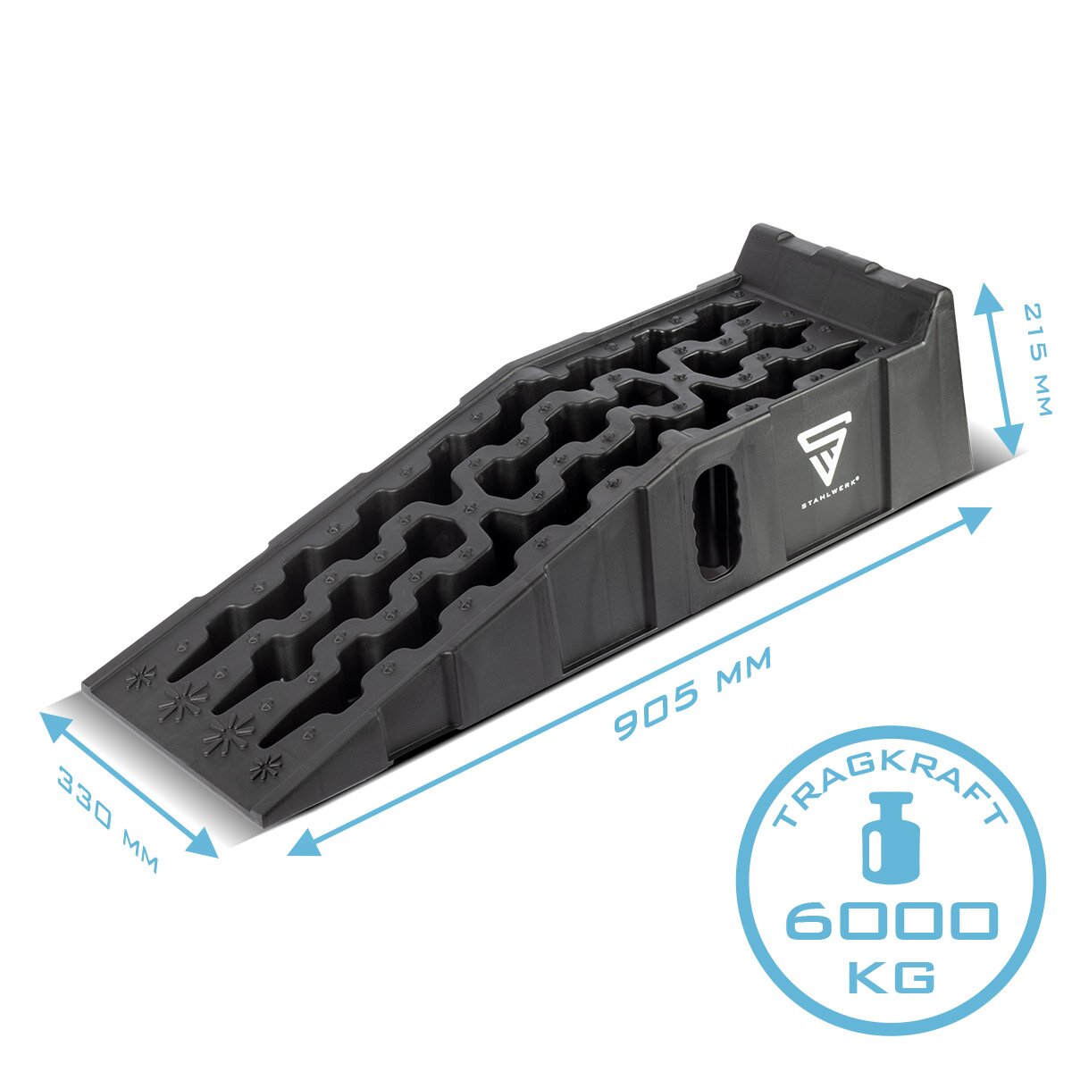 Cale de marche STAHLWERK GT-15 ST lot de 2 avec capacité de charge de 6 t 905 x 330 x 215 mm cale de rampe | Cale de roue | Rampe d'accès | Rampe | Cale de compensation pour camping-cars, caravanes, caravanes ou remorques