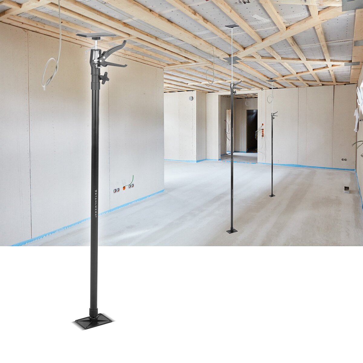 Barra de soporte telescópico Stahlwerk 2 Conjunto 110-290 cm con 43 kg de capacidad de montaje de capacidad de carga | Baustützen | Soporte telescópico | Tensor de la puerta | Soporte de techo | Soporte de tensión | Soporte de una mano | Rápido