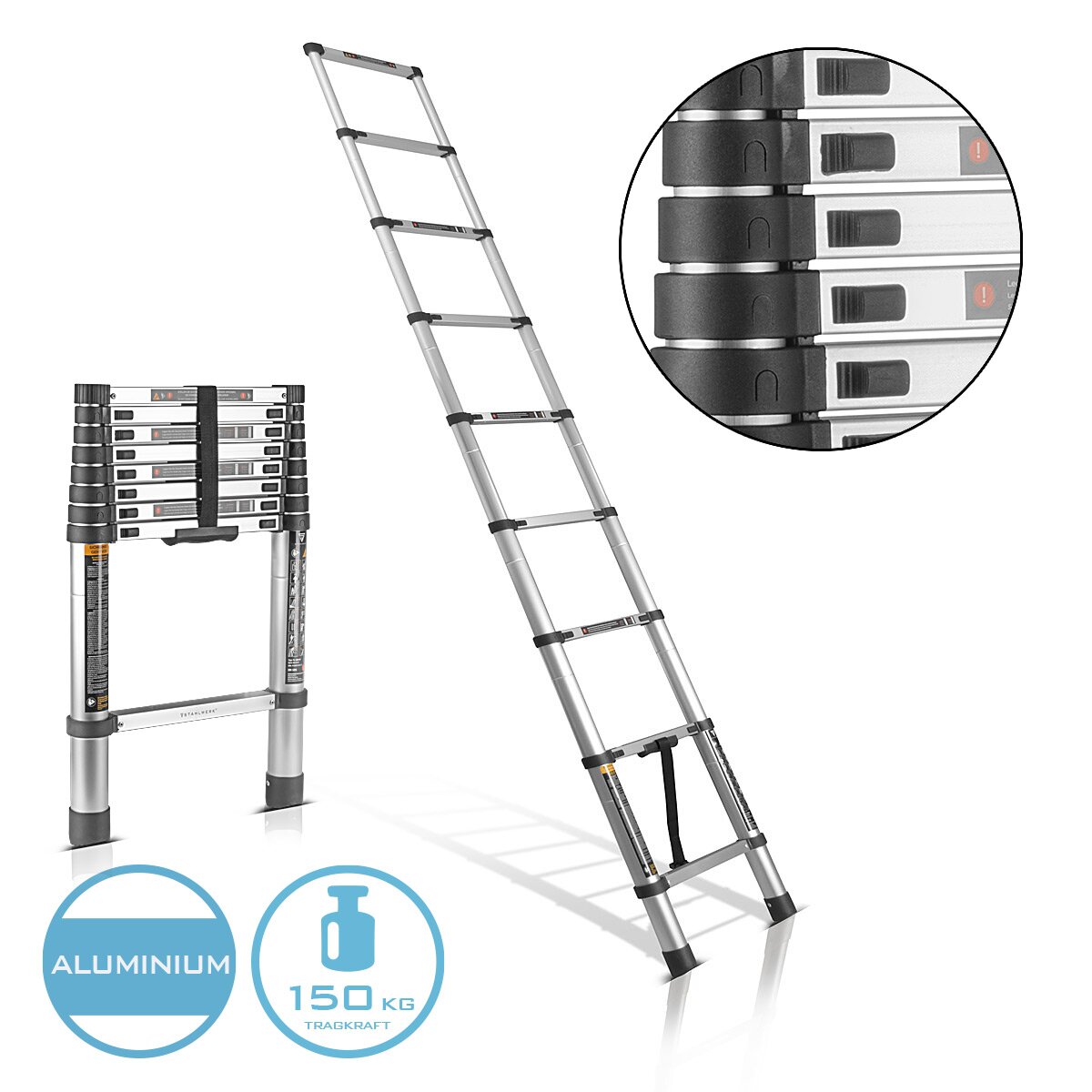 Stahlwerk Telescopic manager TL-260 ST with 150 kg load capacity and 2.60 m maximum length, pull-out aluminum conductor | Gesture manager | Sprout leaders with non-slip sprouts including a 7-year manufacturer's guarantee