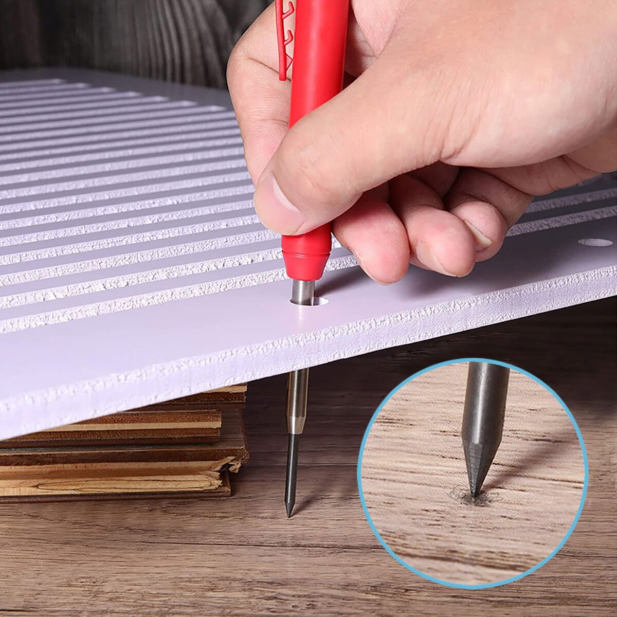 Crayon de marqueur profond en acier 4er avec 36 dates de remplacement et crayon pointu intégré | Bohrlochmarker | Crayon Zimmermann | Markierstift | Marqueur bauste | Crayon de pression