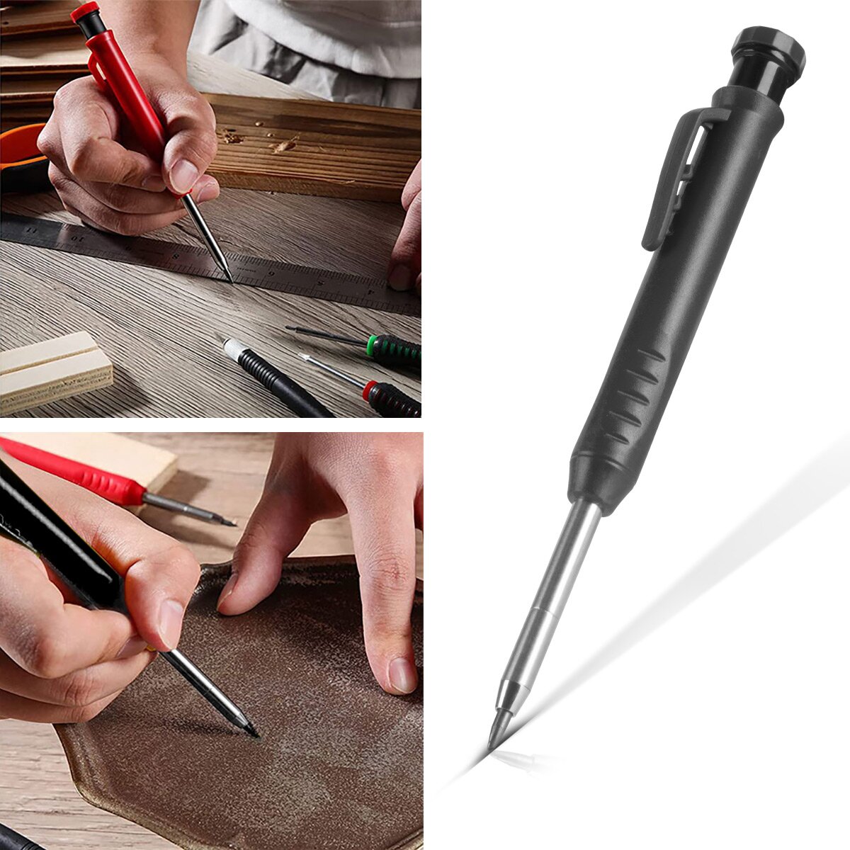 Crayon de marqueur profond en acier 4er avec 36 dates de remplacement et crayon pointu intégré | Bohrlochmarker | Crayon Zimmermann | Markierstift | Marqueur bauste | Crayon de pression