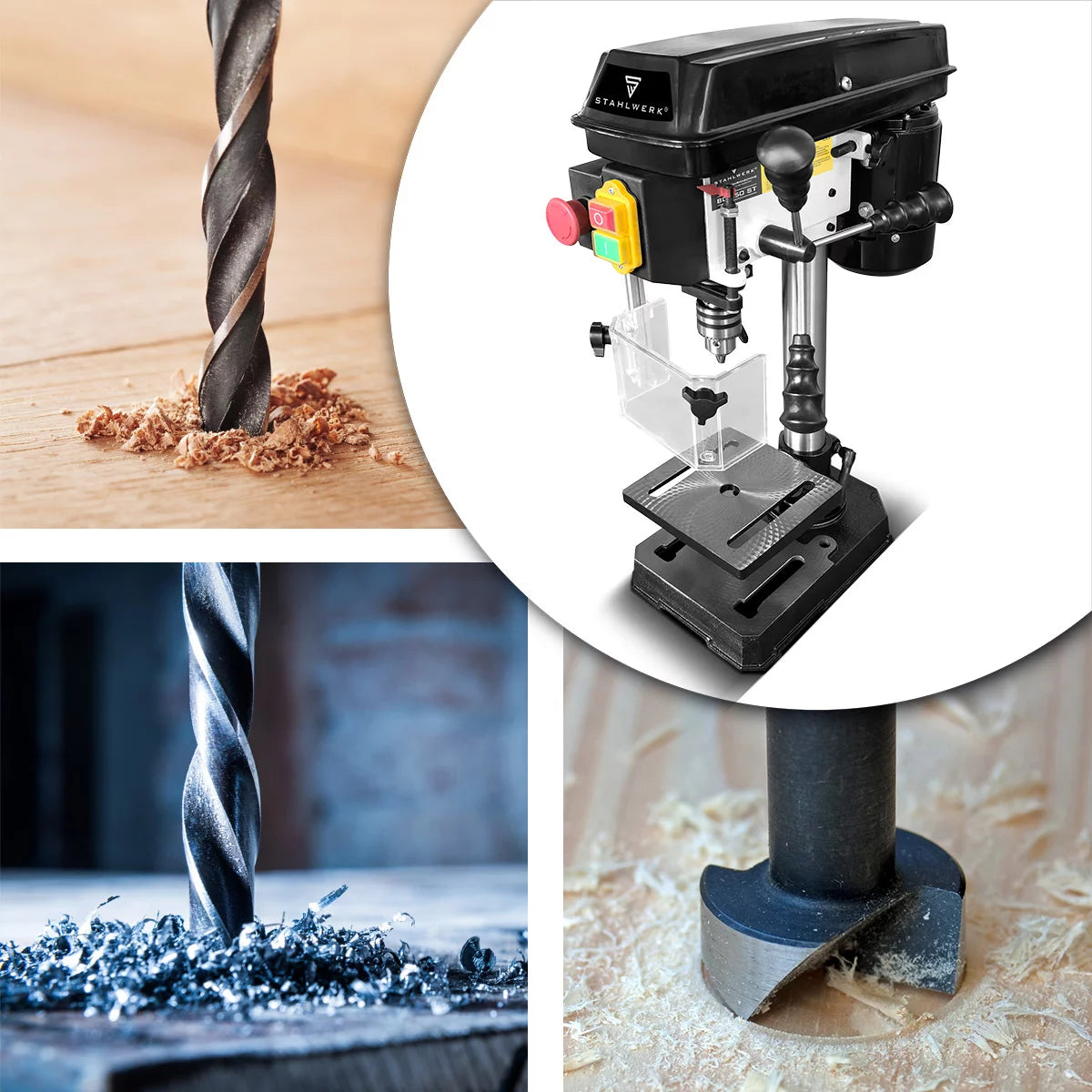 Perceuse à colonne STAHLWERK BD-350 ST | Perceuse d'établi précise 350 W pour bricolage, construction métallique | Diamètre de perçage Ø 13 mm | 620 - 2 620 tr/min | Table de perçage robuste et base en métal pour plus de stabilité