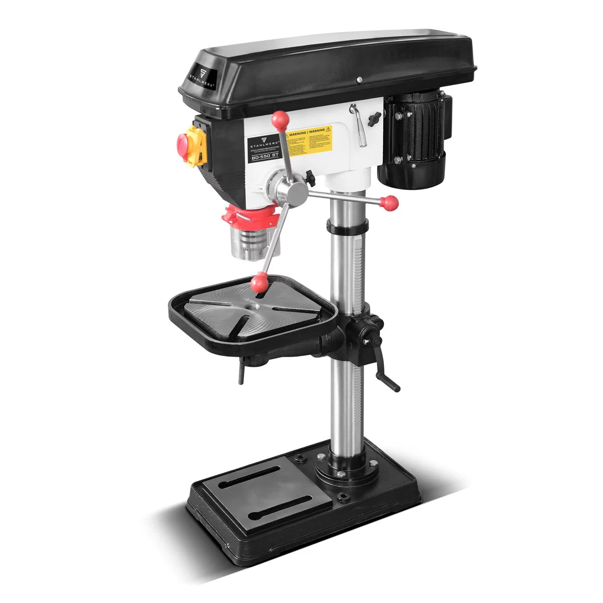 Perceuse à colonne STAHLWERK BD-550 ST | Perceuse à colonne robuste de 550 W pour le bricolage et la construction métallique | Diamètre de perçage Ø 16 mm | 200 - 2 800 tr/min | Table de perçage robuste et base en métal pour plus de stabilité