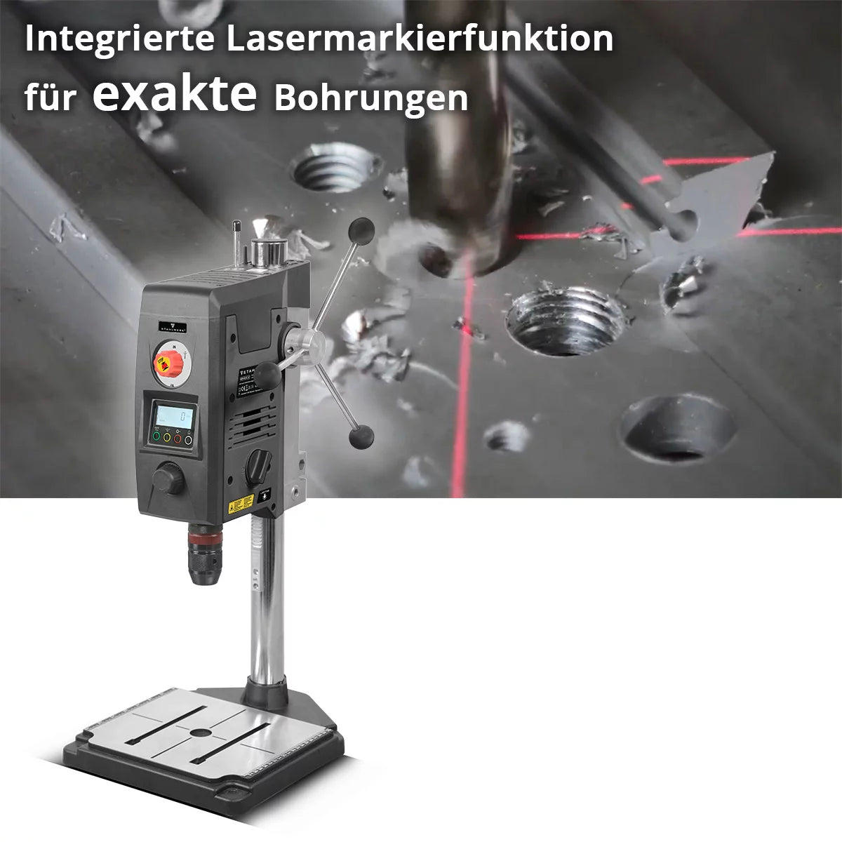 STAHLWERK MBD-800 ST مثقاب منضدي بالليزر الموضعي | مثقاب عمود 800 وات | 200 - 2500 دورة في الدقيقة | ظرف مثقاب بدون مفتاح 1.5 - 13 ملم | ماكينة حفر الأعمدة بضربة حفر 90 مم | العرض الرقمي