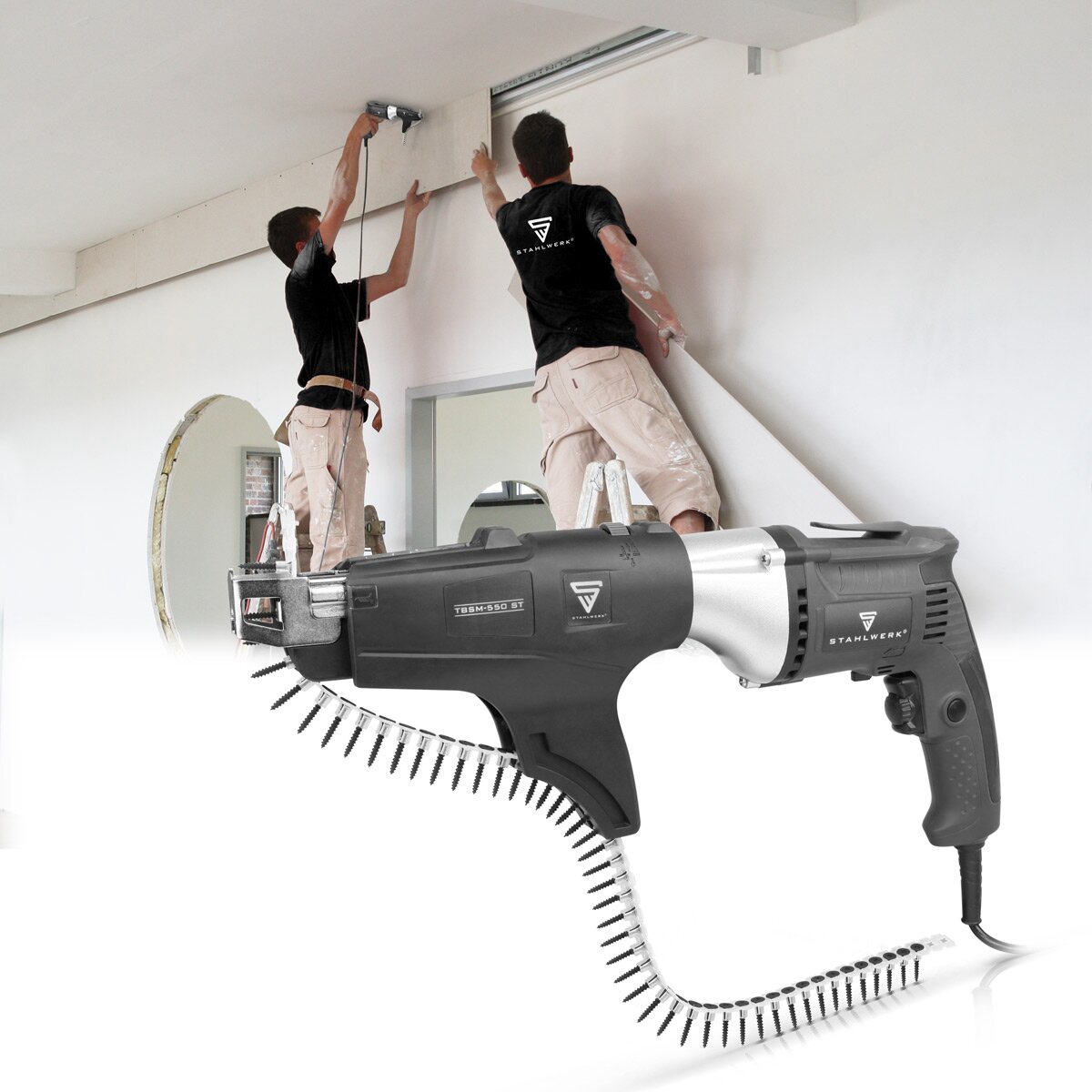 Cacciavitore per muro a secco in acciaio con carrello di caricatore -550 ST con 550 W e da 0 - 5500 giri / min veloce cacciavite rapido | Cacciavite da costruzione | Cacciavite elettrico | Cacciavite di costruzione rapida | Cacciavite a rivista