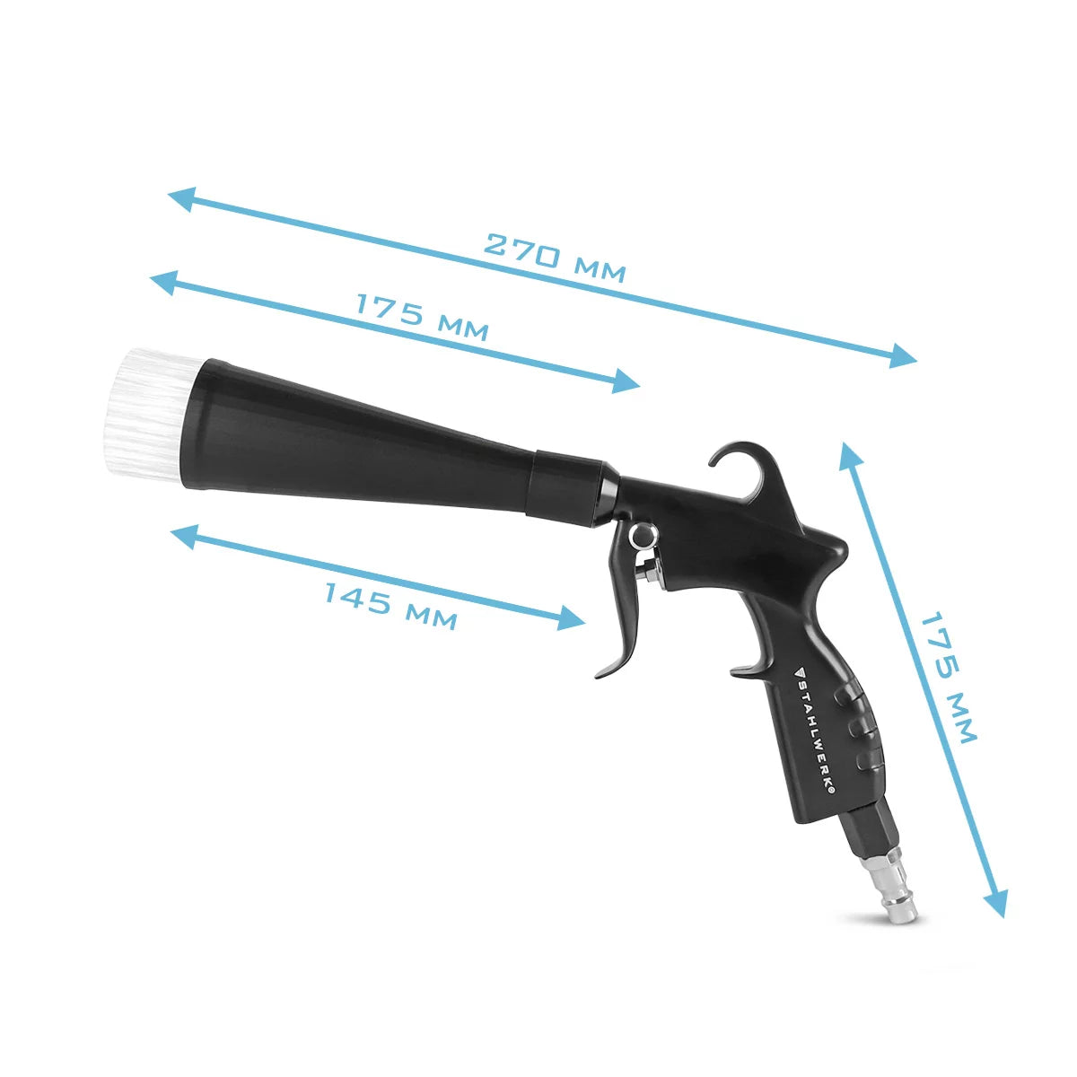 Pistola de limpieza en seco STAHLWERK RP-25 ST | Boquilla vórtice metálica con rodamiento de bolas | Pistola de limpieza de aire comprimido | Efecto tornado | Limpiador fuerte de tapicerías | Pistola de soplado automotriz para limpieza de superficies.