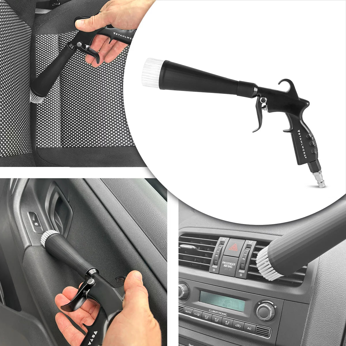 Pistola de limpieza en seco STAHLWERK RP-25 ST | Boquilla vórtice metálica con rodamiento de bolas | Pistola de limpieza de aire comprimido | Efecto tornado | Limpiador fuerte de tapicerías | Pistola de soplado automotriz para limpieza de superficies.