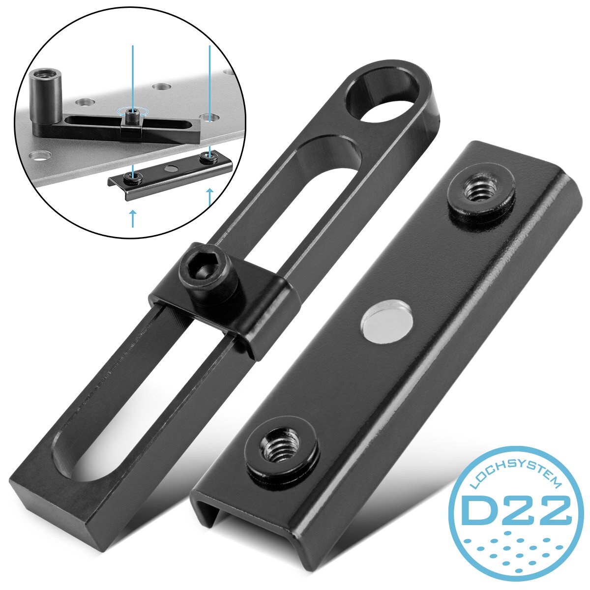 STORIA Variabile di acciaio con magnete del gruppo - soluzione di fissaggio universale / aiuti di fissaggio per tabelle di saldatura con sistema perforato D22