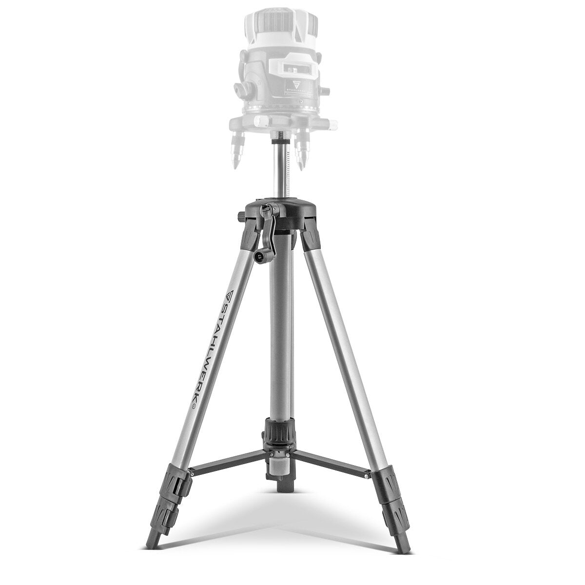STAHLWERK Universal-Stativ für den STAHLWERK Kreuzlinienlaser KL-5 ST Teleskopstativ / Stativ / Dreibein-Stativ mit ausfahrbarer 280 mm Mittel-Säule, Kurbel und Nivellierlibelle