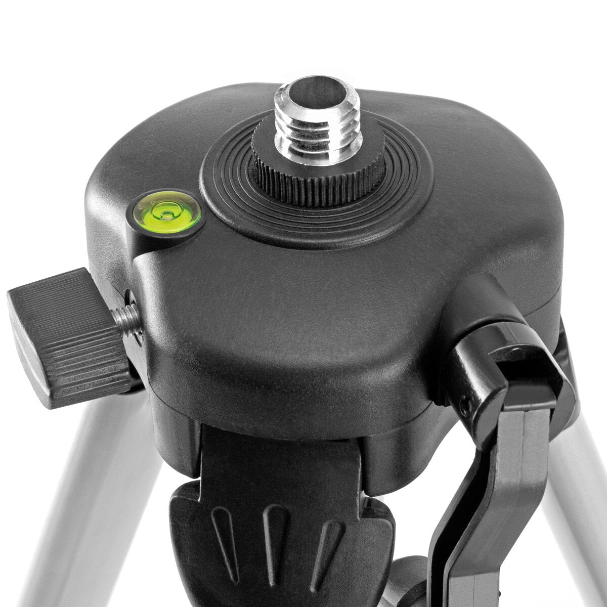 STAHLWERK Universal-Stativ für den STAHLWERK Kreuzlinienlaser KL-5 ST Teleskopstativ / Stativ / Dreibein-Stativ mit ausfahrbarer 280 mm Mittel-Säule, Kurbel und Nivellierlibelle