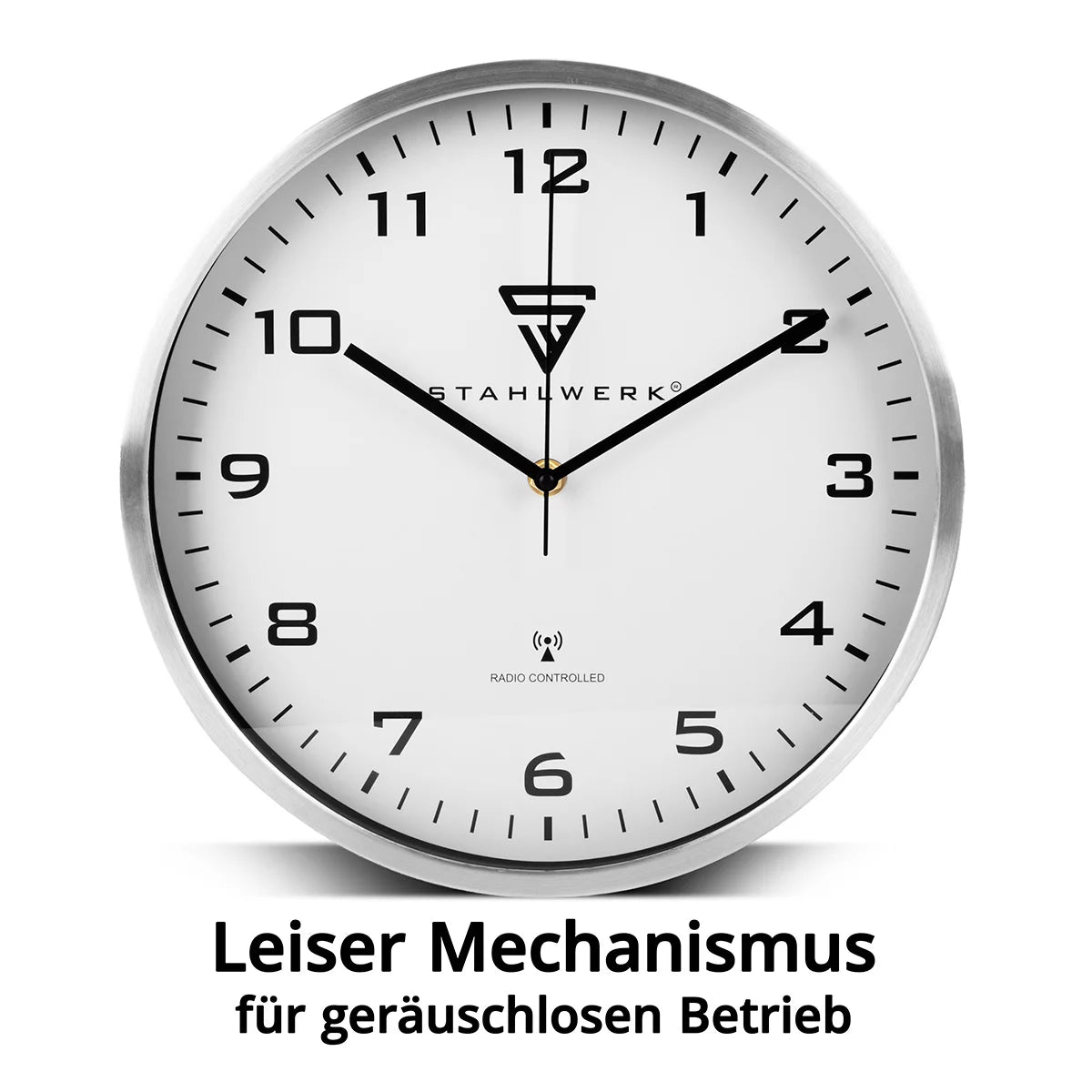 Orologio da parete in acciaio da 30 cm orologio in argento | Radio Clock | Orologio da parete radio | Orologio per ufficio | Orologio da cucina con alloggiamento in alluminio e orologio RCC