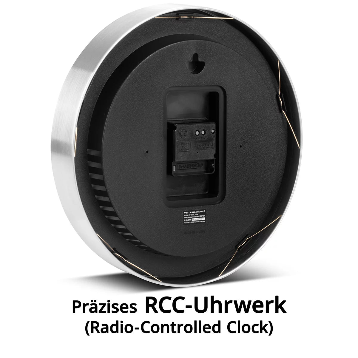 Orologio da parete in acciaio da 30 cm orologio in argento | Radio Clock | Orologio da parete radio | Orologio per ufficio | Orologio da cucina con alloggiamento in alluminio e orologio RCC