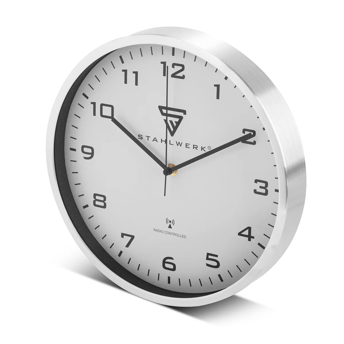 Orologio da parete in acciaio da 30 cm orologio in argento | Radio Clock | Orologio da parete radio | Orologio per ufficio | Orologio da cucina con alloggiamento in alluminio e orologio RCC
