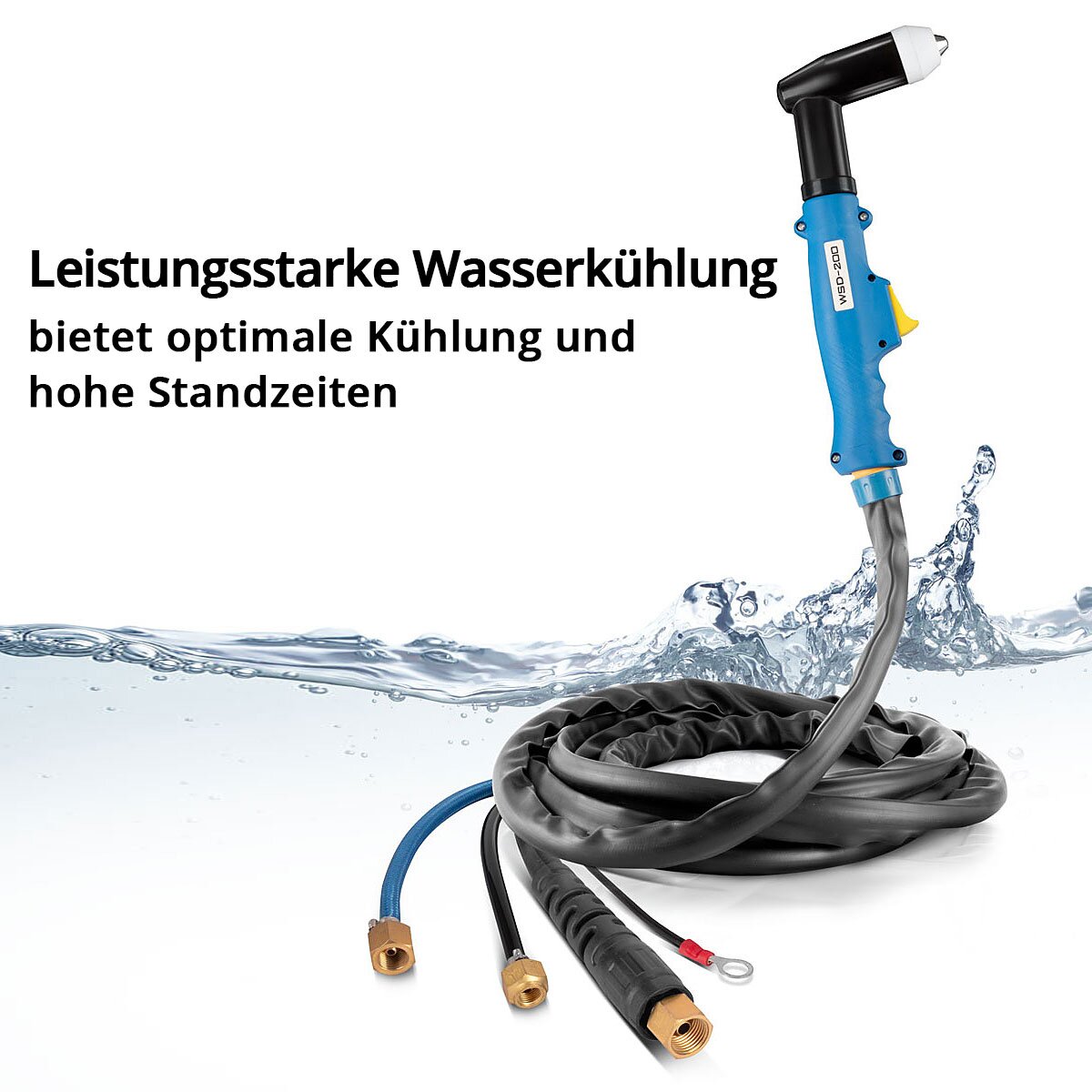 Stahlwerk WSD-200 water-cooled plasma cutting burners up to 200 A cut cutting burner | Plasma grenner with 5 m hose package and separate spacer | Role guide for plasma cutter