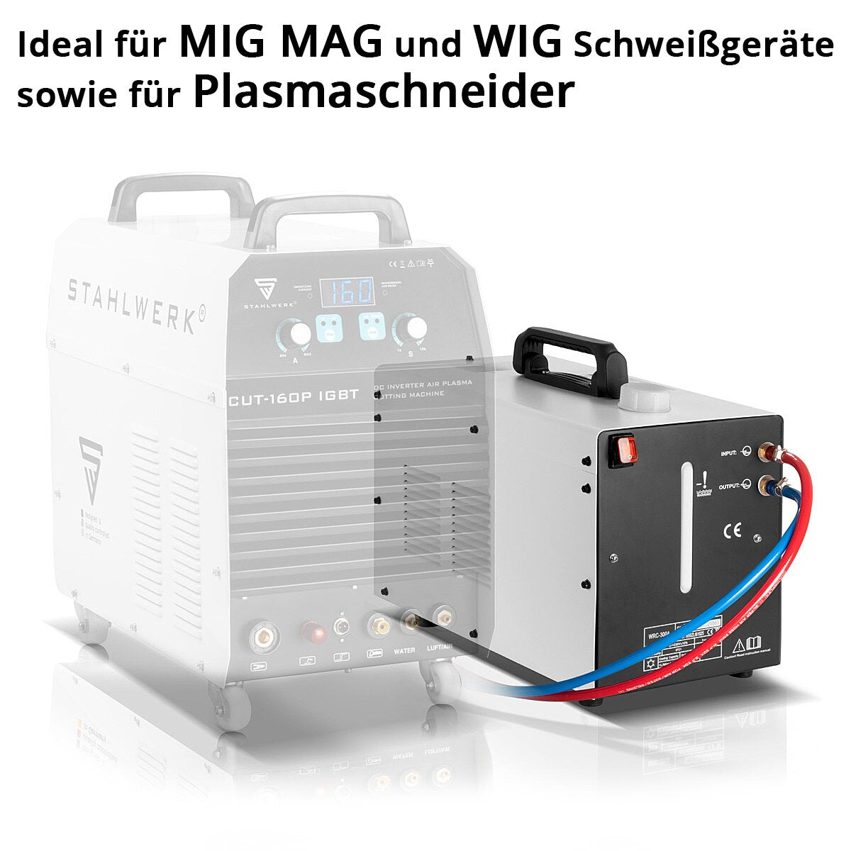 Brûleur de soudage à perruque refroidie par acier WP18 | SR18 à 300 A avec un paquet de tuyaux à gaz protecteur de 5 m, y compris un refroidisseur d'eau avec un réservoir de 370 W et 6 L