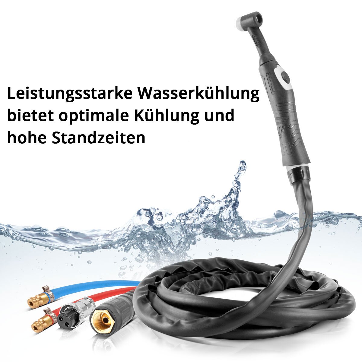 Steelwork of water -cooled WIG welding burner WP18 | SR18 to 300 A with 5 m protective gas hose package including water cooler with 370 W and 6 l tank