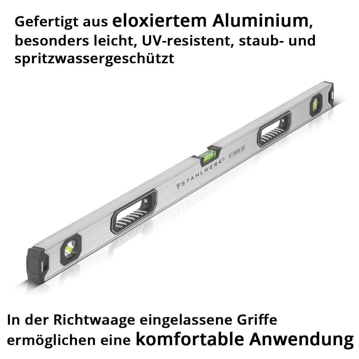 STAHLWERK Wasserwaage W-1000 ST aus Aluminium mit 1000 mm Länge magnetische Richtwaage | Magnet-Wasserwaage | Aluminium-Wasserwaage